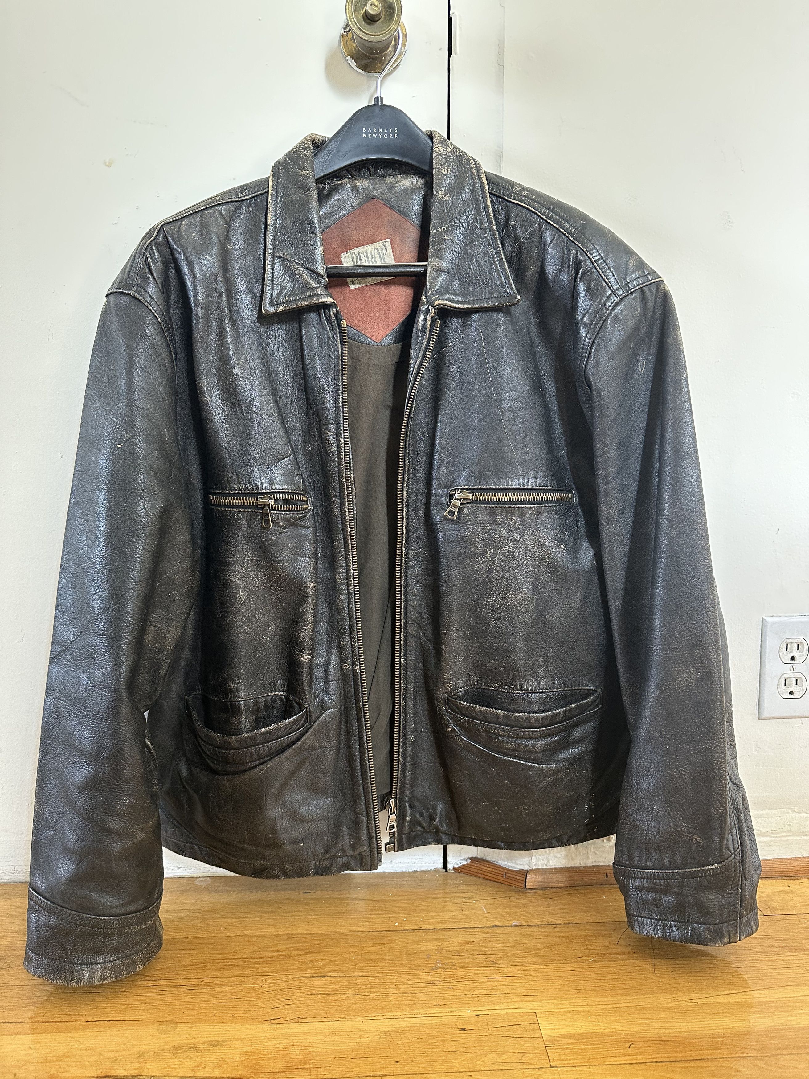 image of Genuine Leather Boxy Fit Vintage Distressed Leather Jacket in Black Distressed, Men's (Size Large)