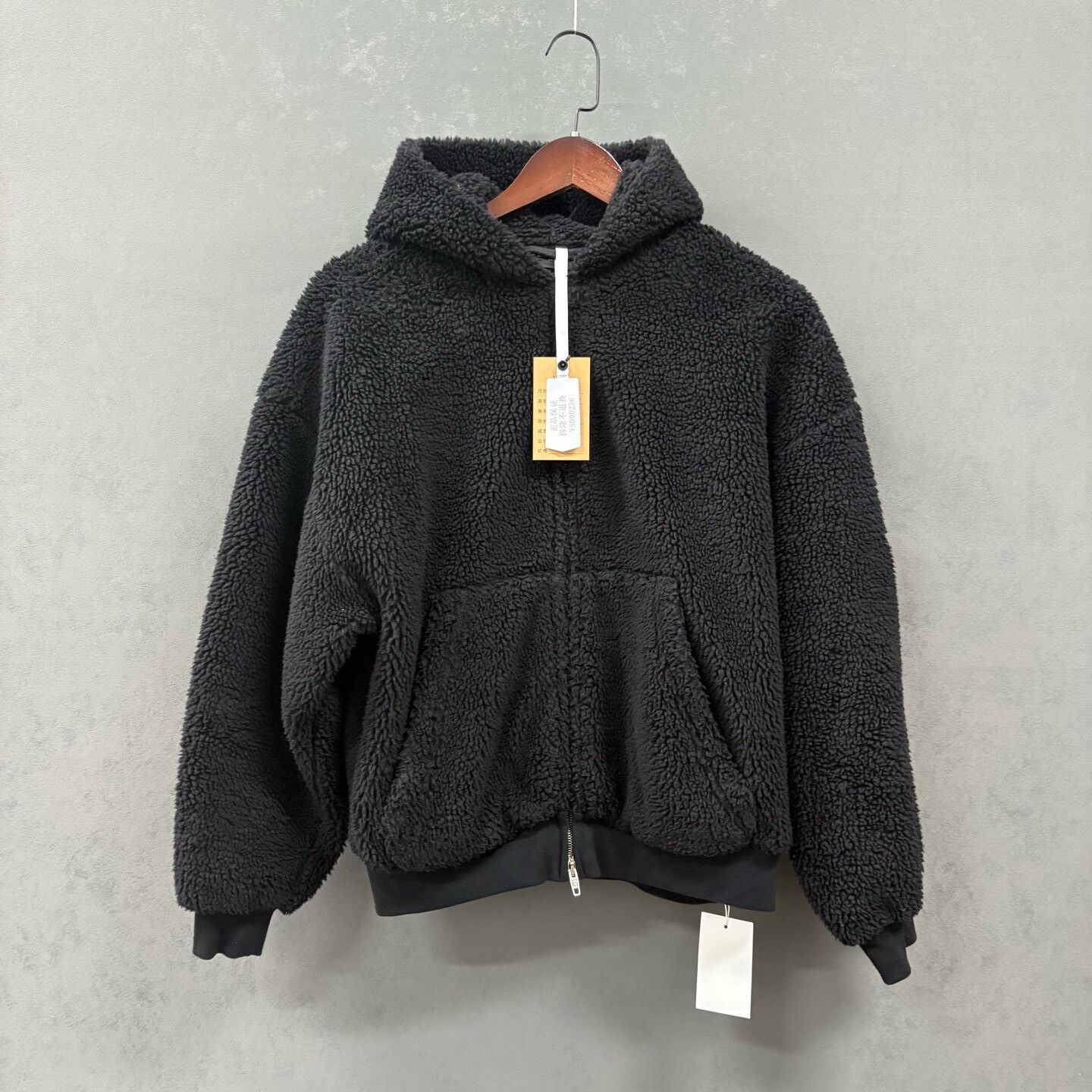 Black Shearling Hooded Coat by Balenciaga