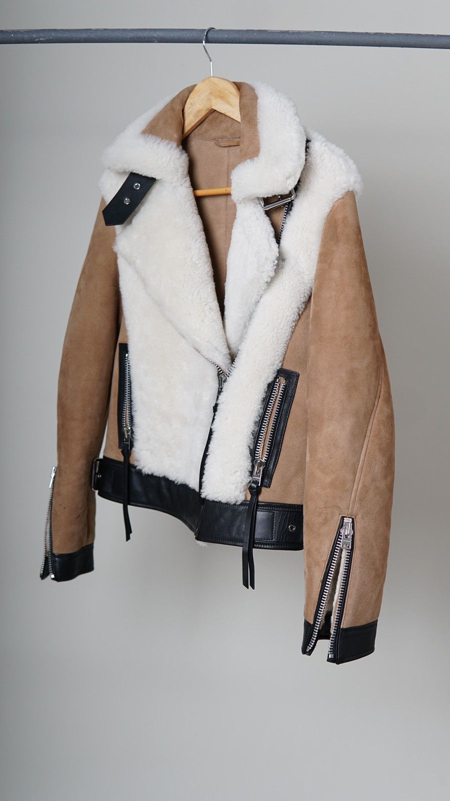 Allsaints Elia Shearling Biker Jacket Size XS / US 0-2 / IT 36-38 - 2 Thumbnail