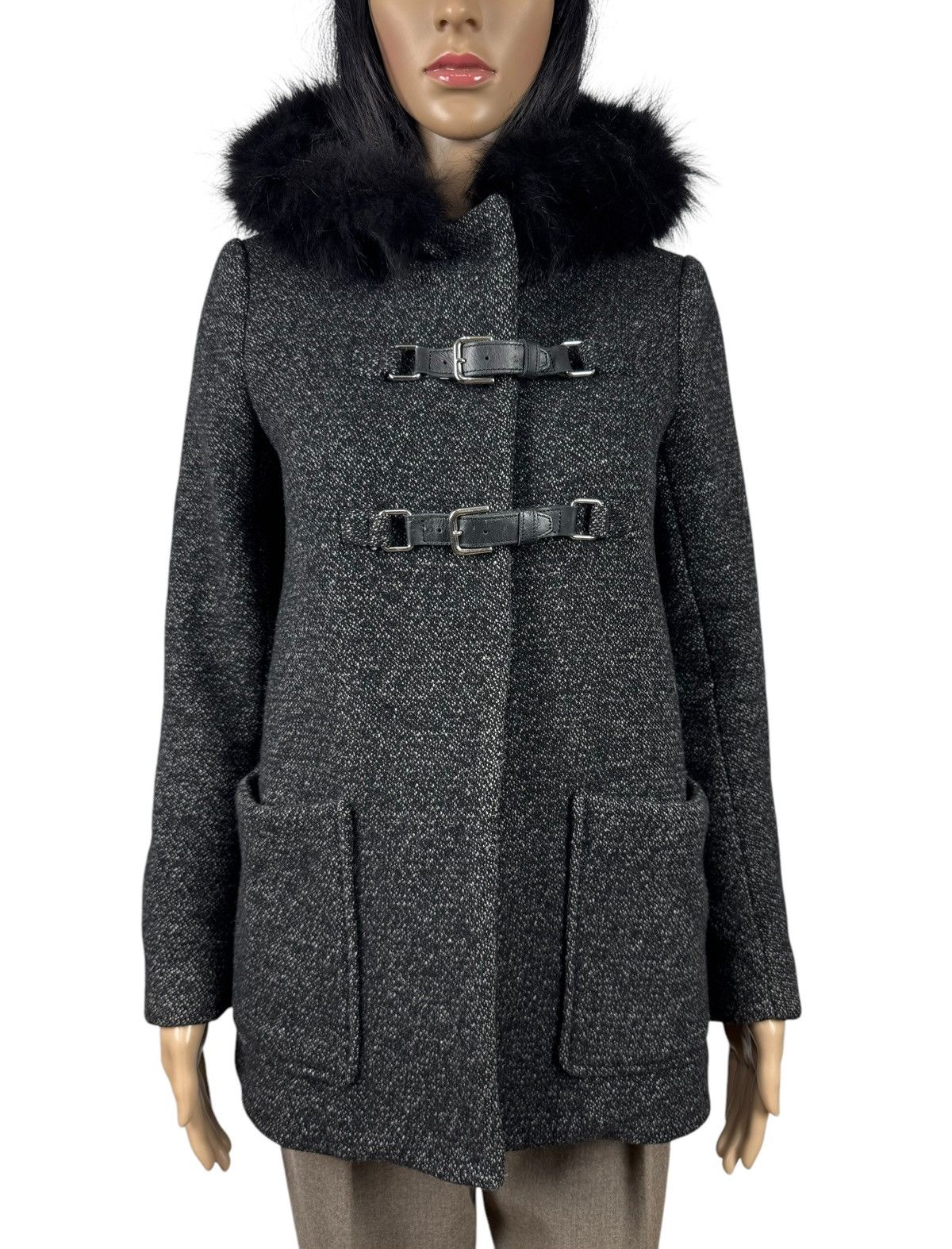 Maje Maje H13 Domino Wool Duffle Coat Fur Coyote Trim size 36 Size XS / US 0-2 / IT 36-38 - 3 Thumbnail