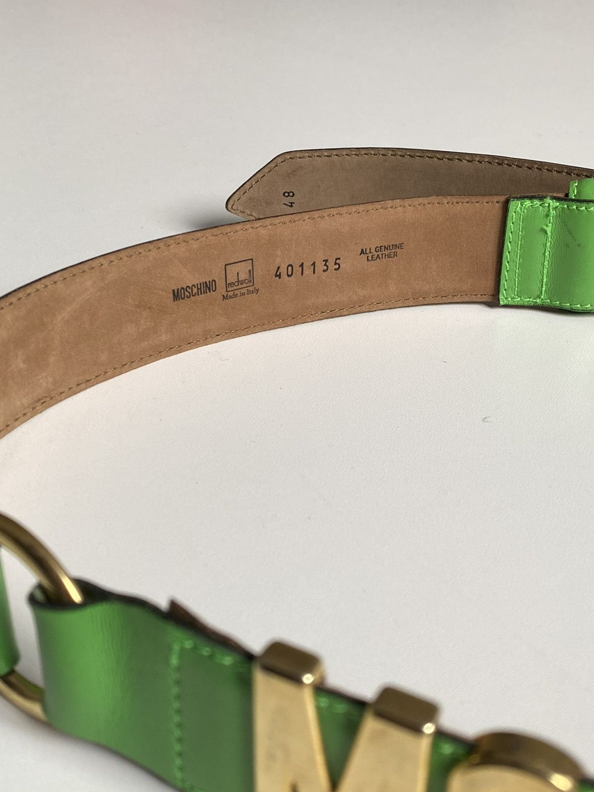 Moschino Moschino Logo Leather Belt Green Gold Logo Size ONE SIZE - 10 Thumbnail