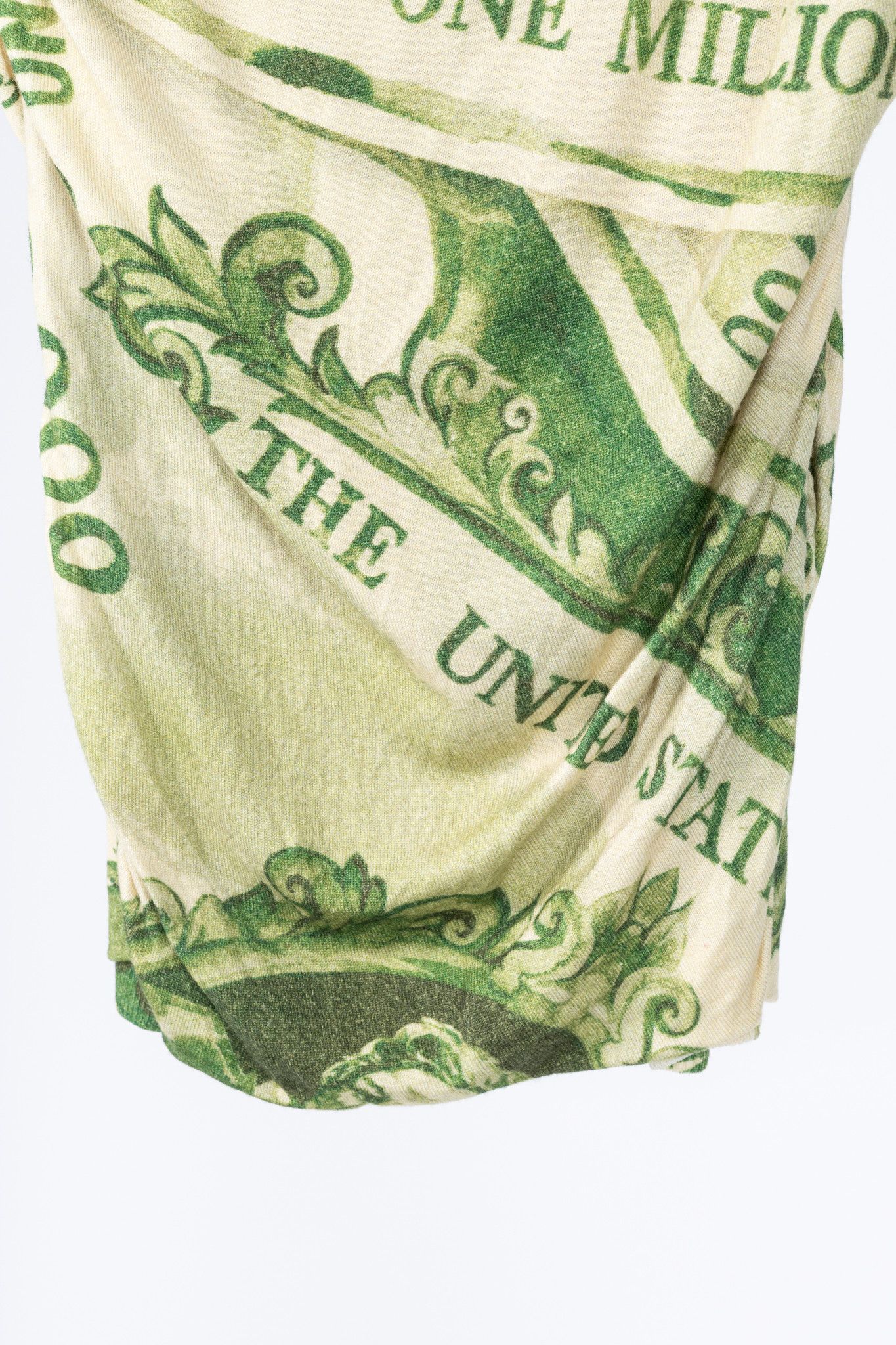 Moschino Moschino AW/19 Green Wool Money-Print Ruched Skirt Size 28" / US 6 / IT 42 - 5 Thumbnail