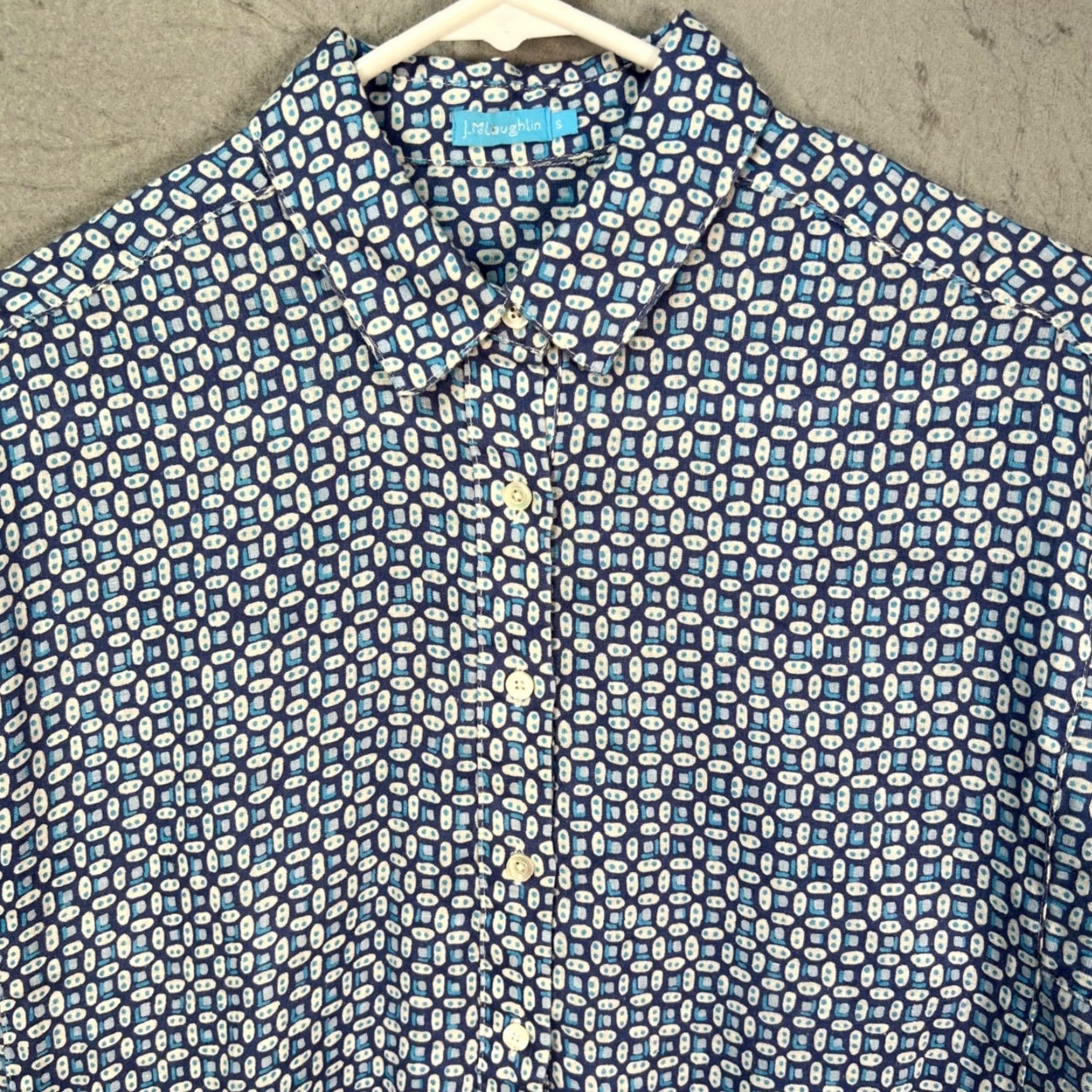 J.McLaughlin J.McLaughlin Button-Up Linen Long Sleeve Geometric Blue White Small Women’s Shirt Size S / US 4 / IT 40 - 5 Thumbnail