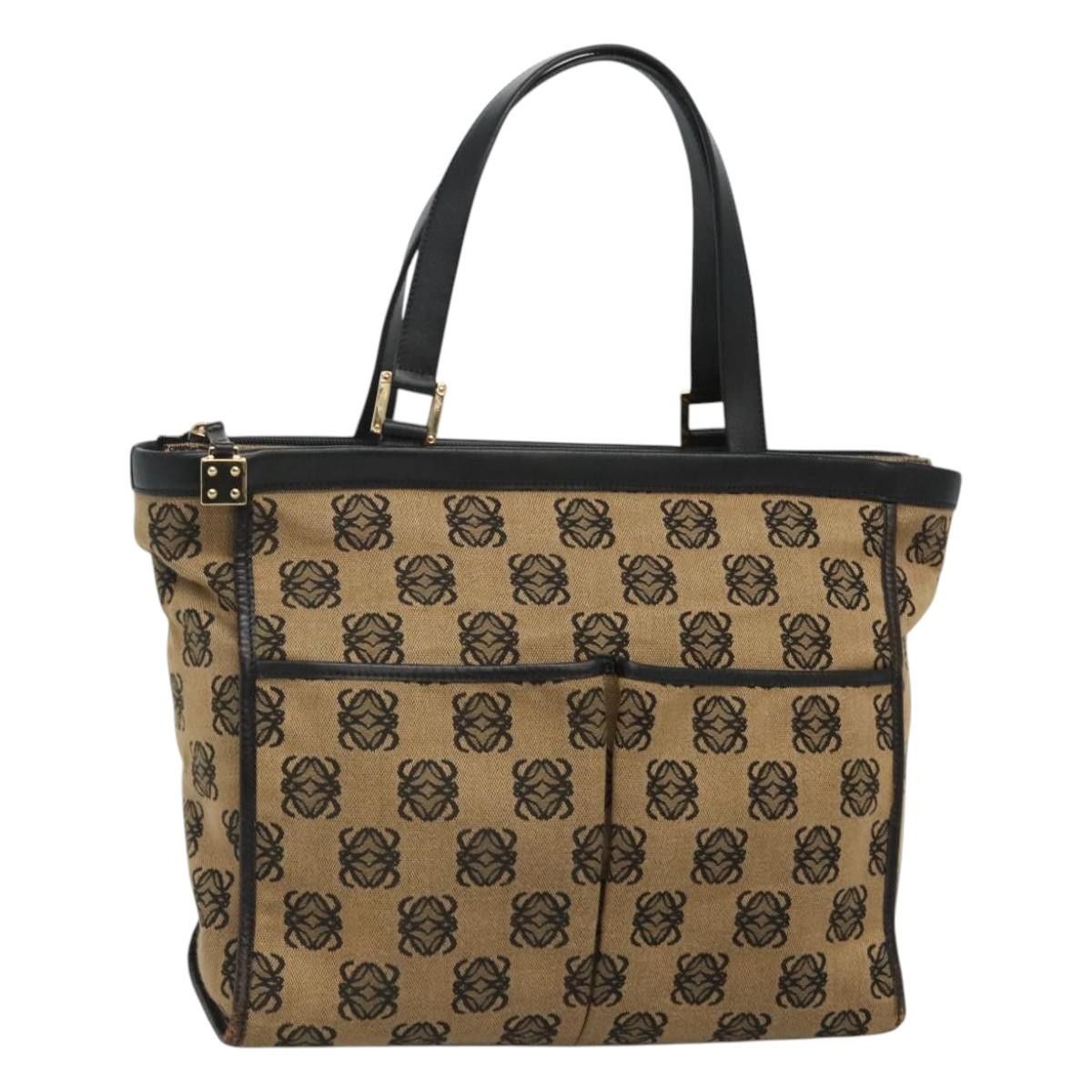 Loewe Anagram Tote Bag Canvas Beige Gold Auth Sw434, Women's