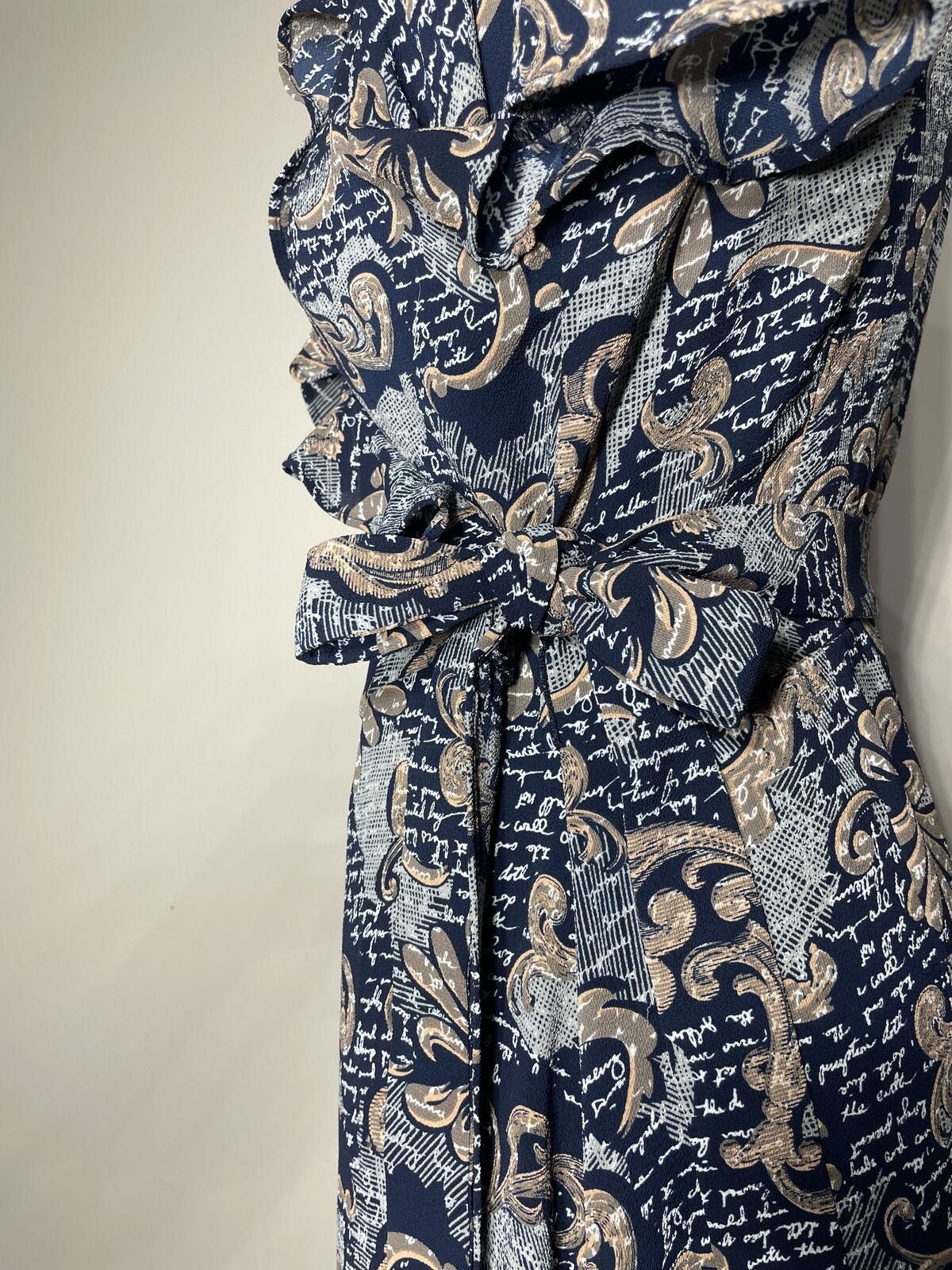 Chelsea Soccer Chelsea28 Navy & Gold Calligraphy Paisley Wrap Dress M goth Size M / US 6-8 / IT 42-44 - 5 Thumbnail