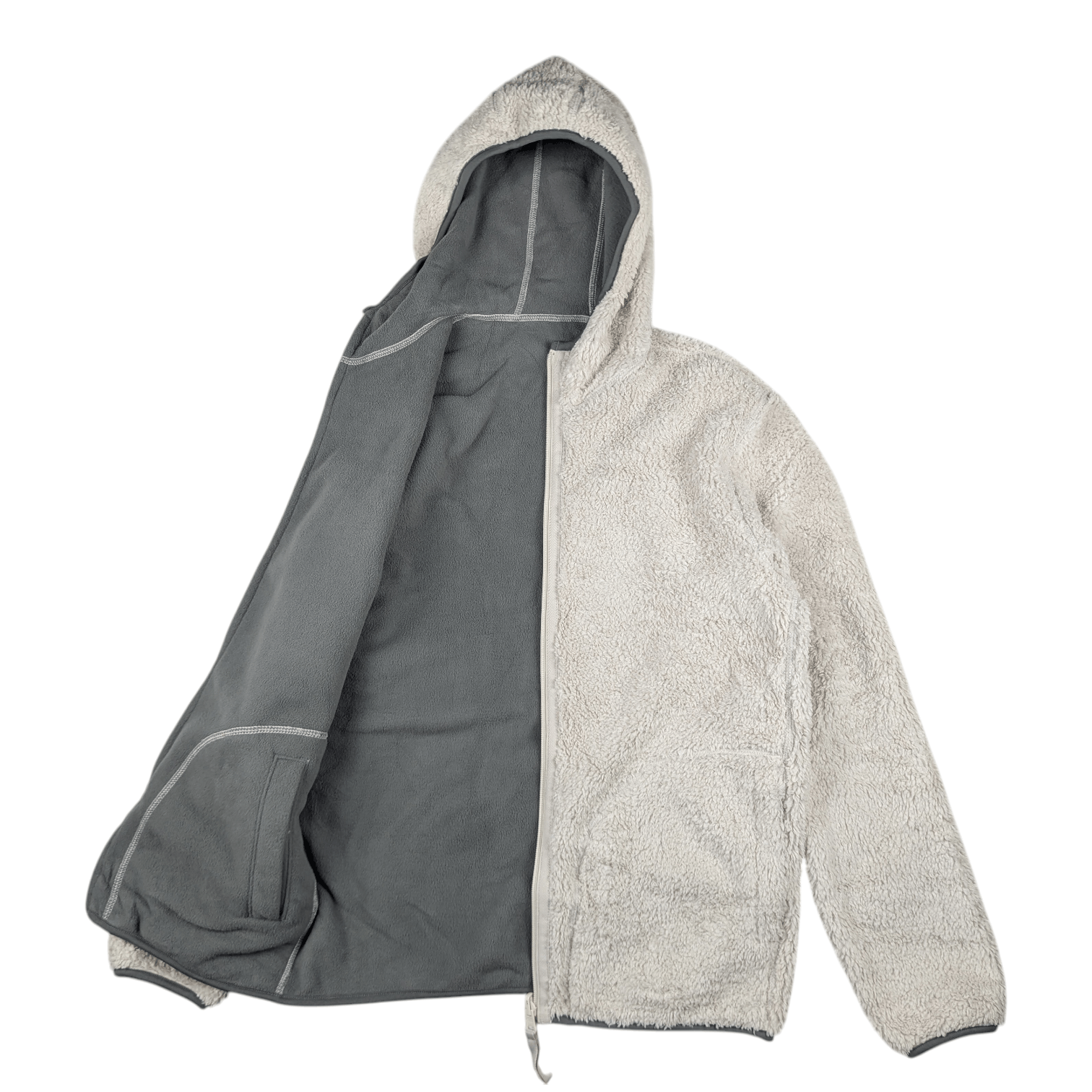 Japanese Brand Y2k UNIQLO Zipper Up Reversible Grey Beige Fleece Hoodie Size US M / EU 48-50 / 2 - 14 Thumbnail