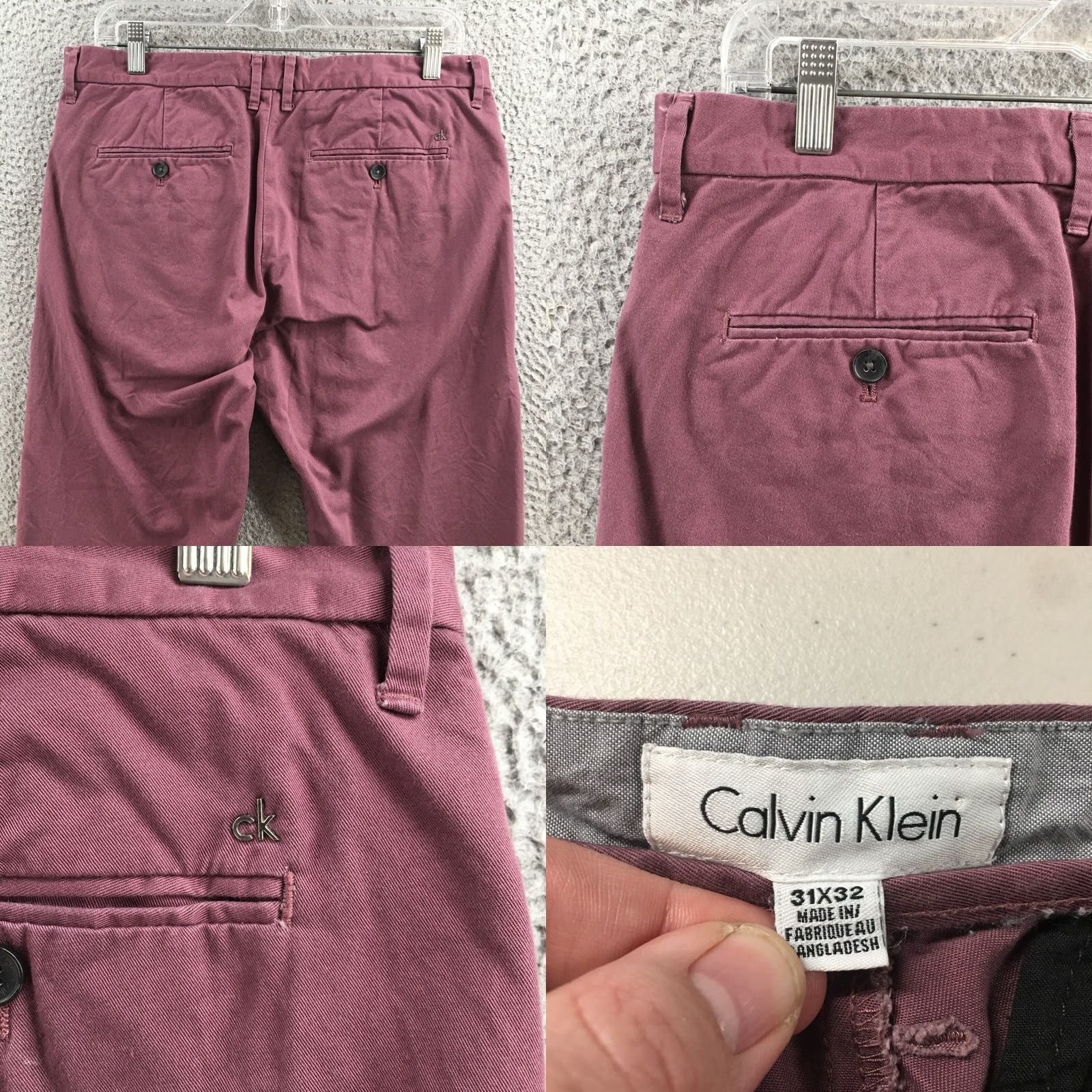 Calvin Klein Calvin Klein Straight Chino Pants Mens 31x32 Burgundy Button Front Cotton Zip Pants Size US 31 - 9 Thumbnail