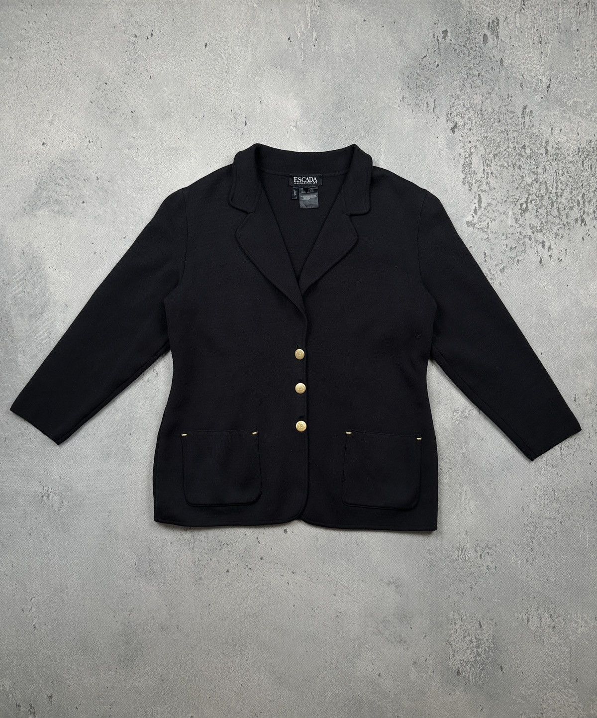 Escada Vintage Escada Margaretha Ley Black Wool Blazer Cardigan 80s Size L / US 10 / IT 46 - 2 Thumbnail