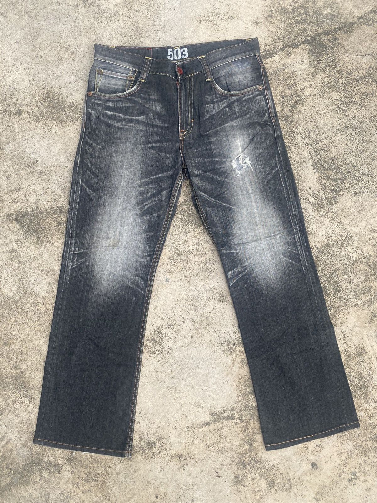 Edwin × Vintage Flare Jeans Vintage y2k Edwin Distress Clawmark Bootcut Size US 35 - 3 Thumbnail