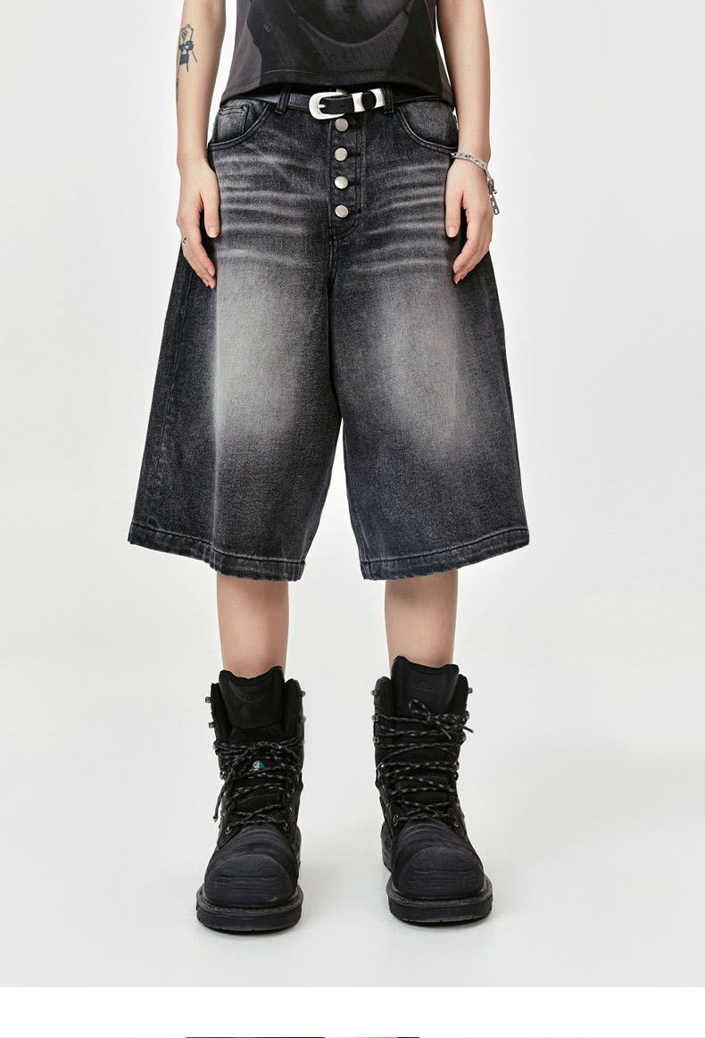 Button Fly Faded Y2K Hombre Street Jorts