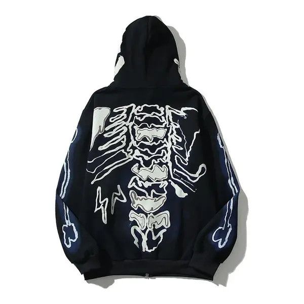 VIBE Skeleton Print Zip Up Hoodie Punk Rock Y2k Size US L / EU 52-54 / 3 - 8 Thumbnail