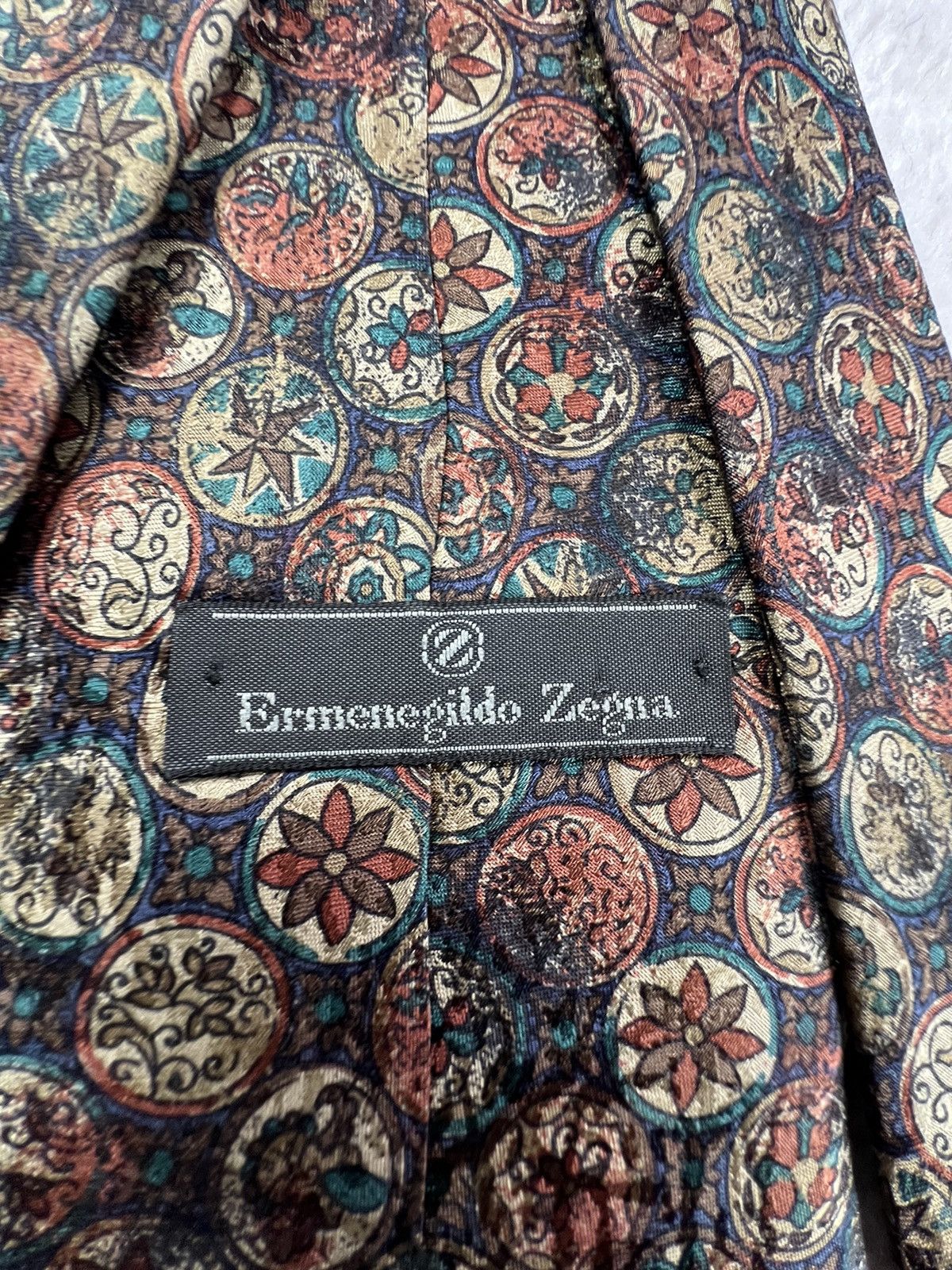 Ermenegildo Zegna Vintage Ermenegildo Zegna Silk Geometric Brown Luxury Tie Size ONE SIZE - 10 Thumbnail