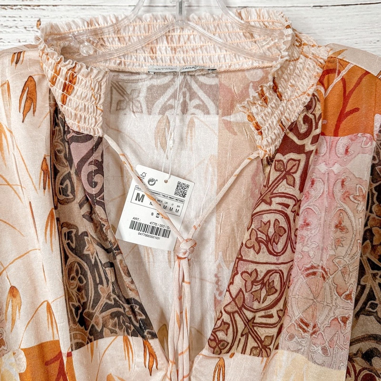 Zara Zara Floral Peasant Peplum Tie Neck Blouse, NWT, Medium Size M / US 6-8 / IT 42-44 - 10 Thumbnail
