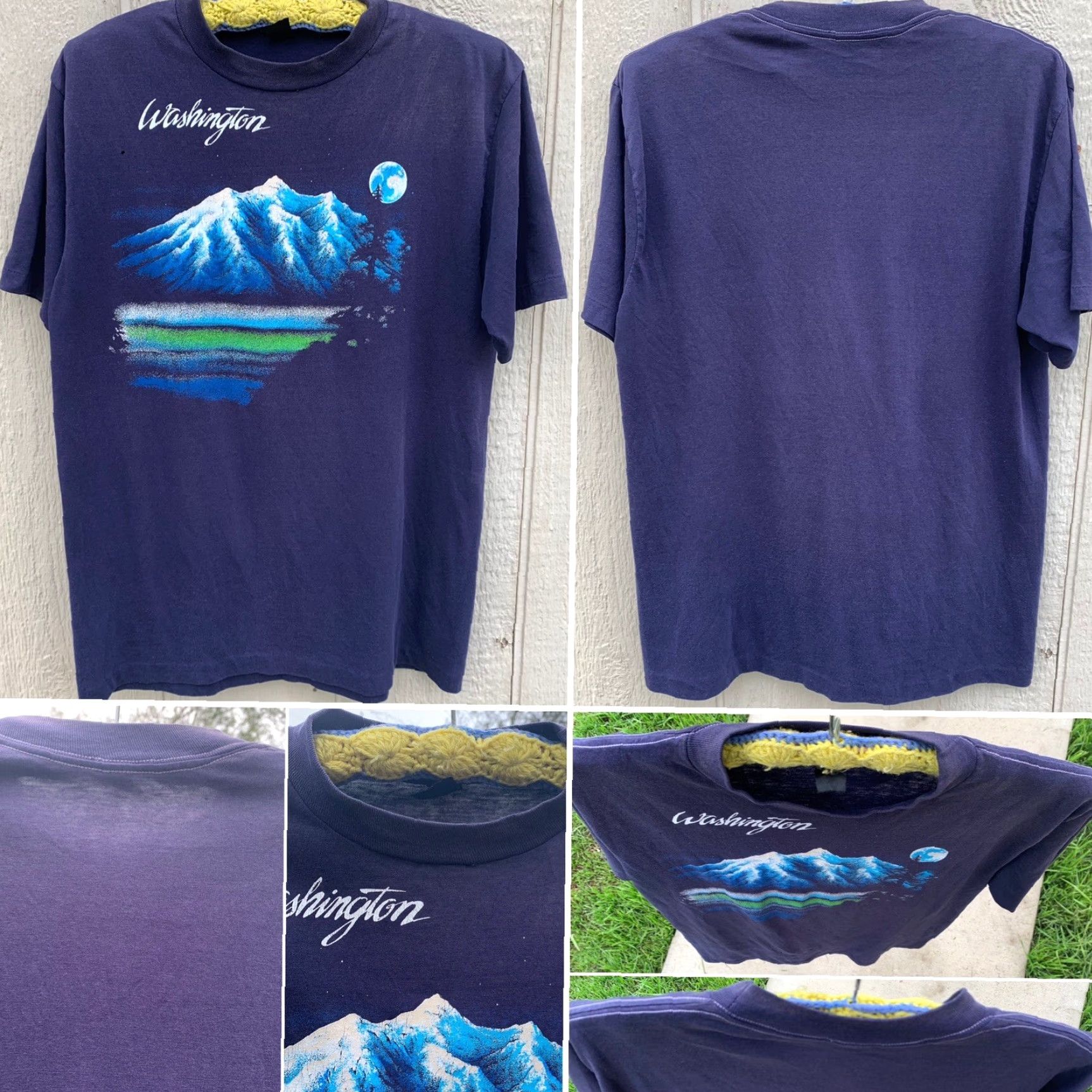 Anvil VINTAGE Washington T-Shirt Mountain Moon Graphics XL 70s 1970s 80s Anvil Mens Graphic Print Short Sleeve Crew Neck Blue US Made Size XL Size US XL / EU 56 / 4 - 3 Thumbnail
