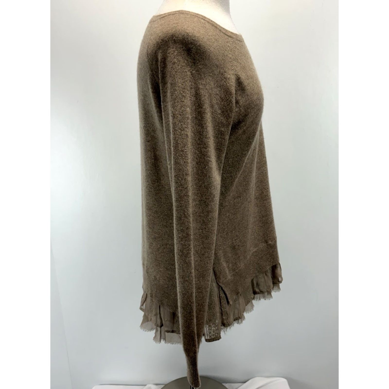 Vintage Garnet Hill Shirttail Cashmere Sweater Women’s Large Brown Classic Pullover Knit Round Neck Long Sleeve Modern Preppy Womens L Size L / US 10 / IT 46 - 4 Thumbnail