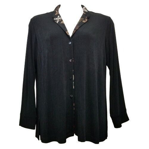 Vintage Chicos Travelers 2 Top Jacket Black Red Floral Trim Slinky L Size L / US 10 / IT 46 - 1 Thumbnail
