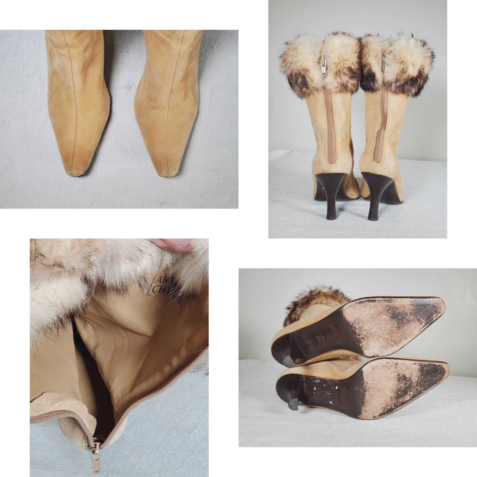 Vintage Arturo Chiang Suede Rabbit Fur Trim Back Zip Ankle Boots Snip Toe Women's US 7.5 Size US 8 / IT 38 - 8 Thumbnail