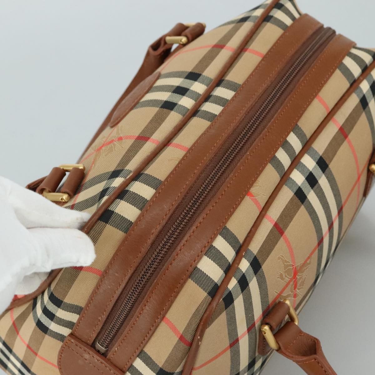 Burberry Nova Check Hand Bag Canvas Beige