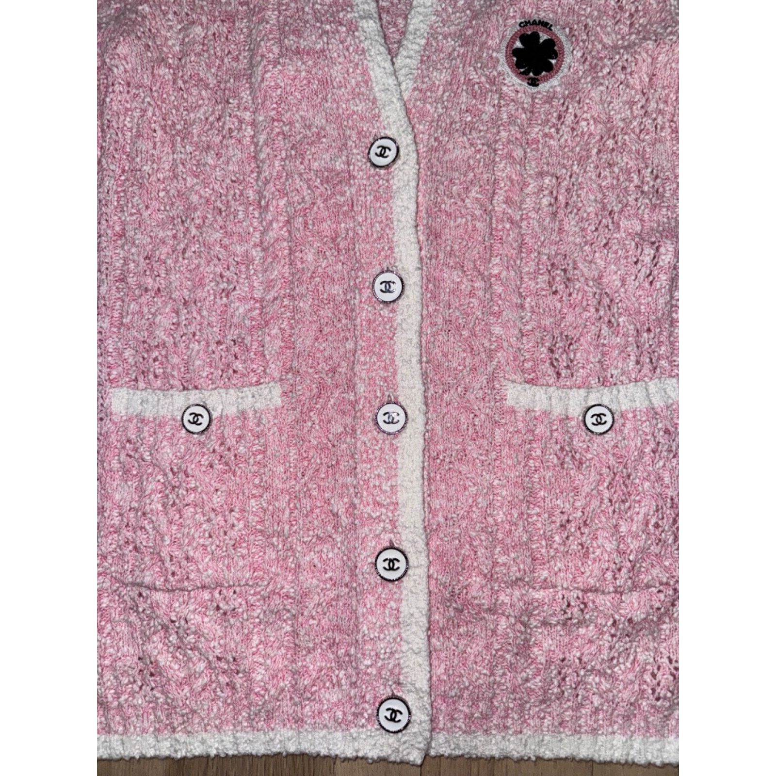 Chanel Chanel 24P Pink White Knit Boucle CC Logo Button Long Size XS / US 0-2 / IT 36-38 - 3 Thumbnail