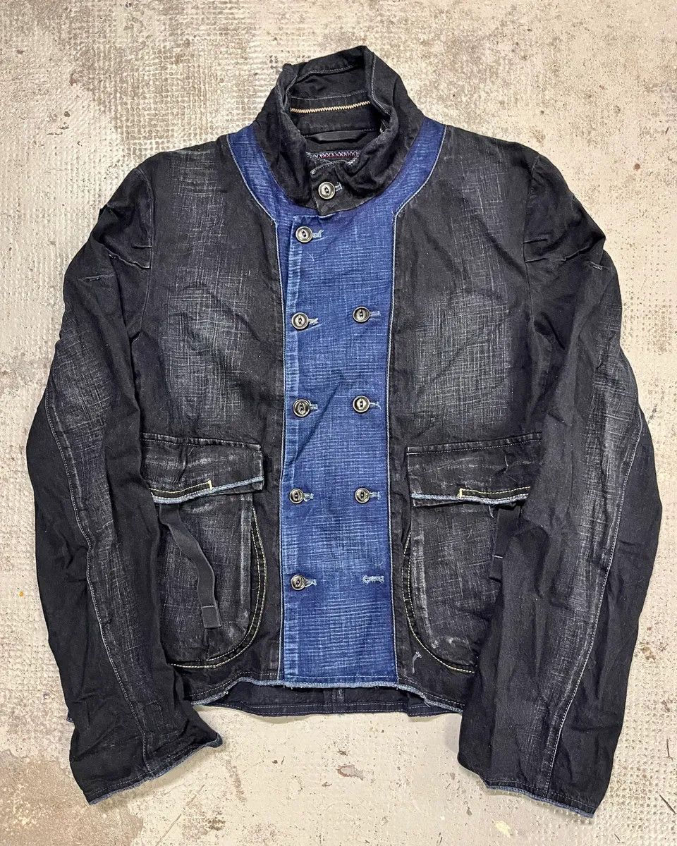 Marithe + Francois Girbaud 1990s Marithé + François Girbaud Navy Denim Colour-Block Denim Jacket Size XS / US 0-2 / IT 36-38 - 1 Thumbnail