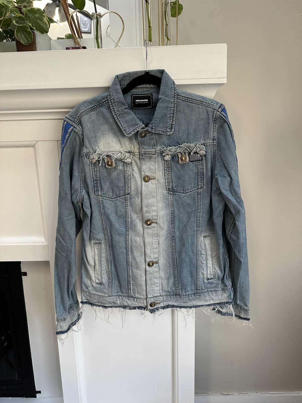 Pink Dolphin Frayed Faded Denim Jacket Size US S / EU 44-46 / 1 - 1 Thumbnail