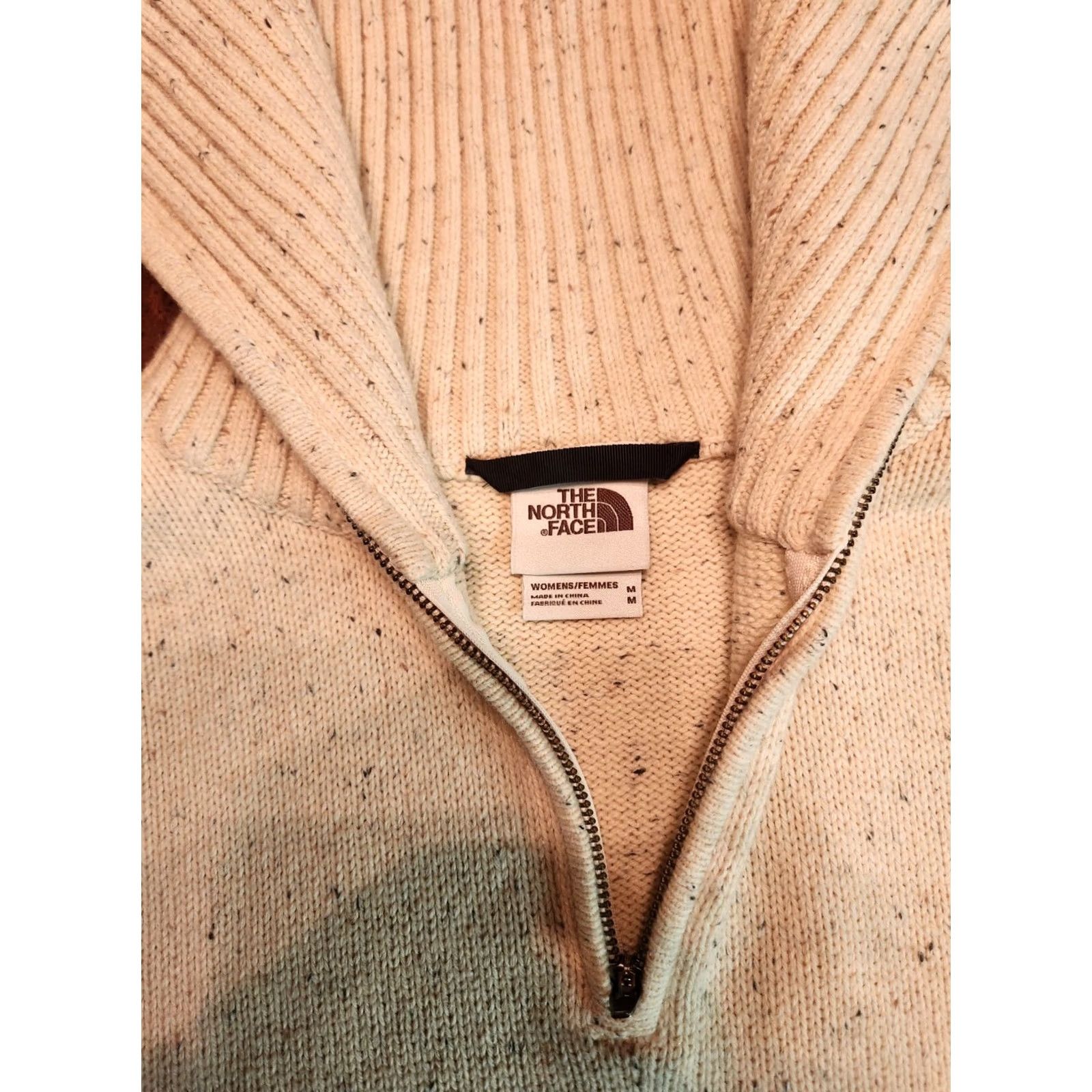 The North Face North Face Women Medium Long Sleeve Sweater Zipper Wool Cotton Nylon Waffle-Knit Ivory Oatmeal Pullover Regular Accessible Casual Travel Workwear Size M / US 6-8 / IT 42-44 - 3 Thumbnail