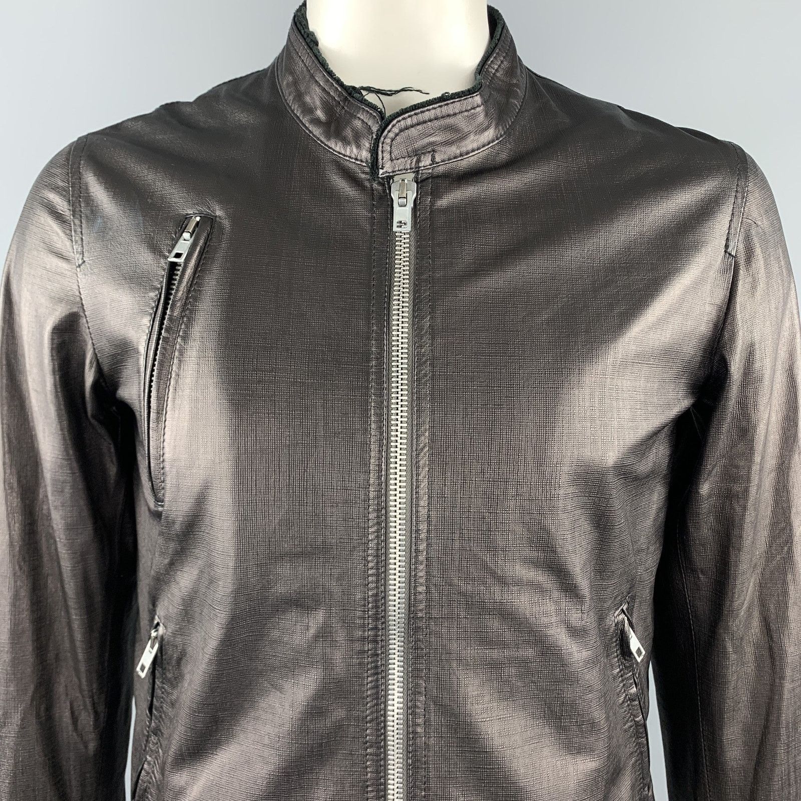 Other Black Leather Full Zip High Collar Zip Pockets Raw Hem Size US L / EU 52-54 / 3 - 3 Thumbnail