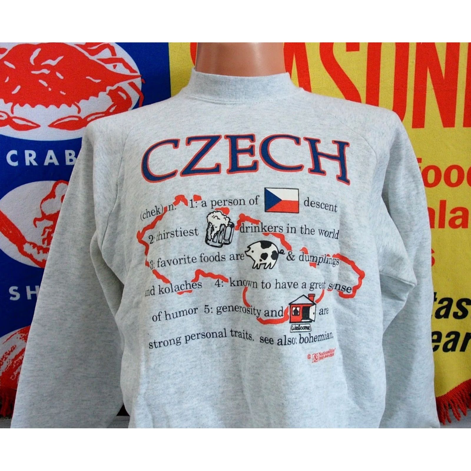 Fruit Of The Loom VTG Czech Nationalities crewneck Sweatshirt Men's XL Gray Graphic Print 90s Beer Patriotic Fruit of the Loom Mens XL Size US XL / EU 56 / 4 - 2 Thumbnail