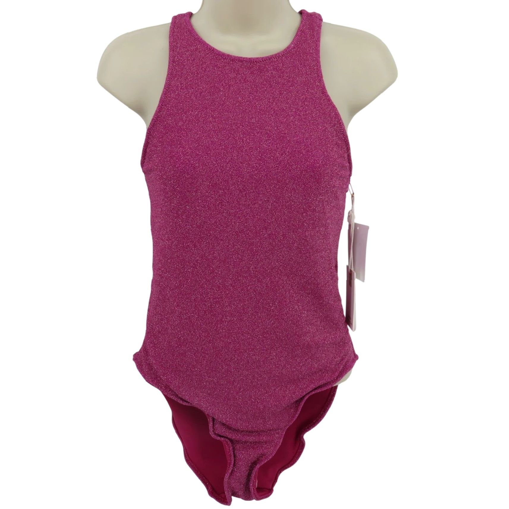 Good American Good American One Piece Swimwear Womens 2 Pink Hawiian Sparkle High Neck New Size ONE SIZE - 2 Thumbnail