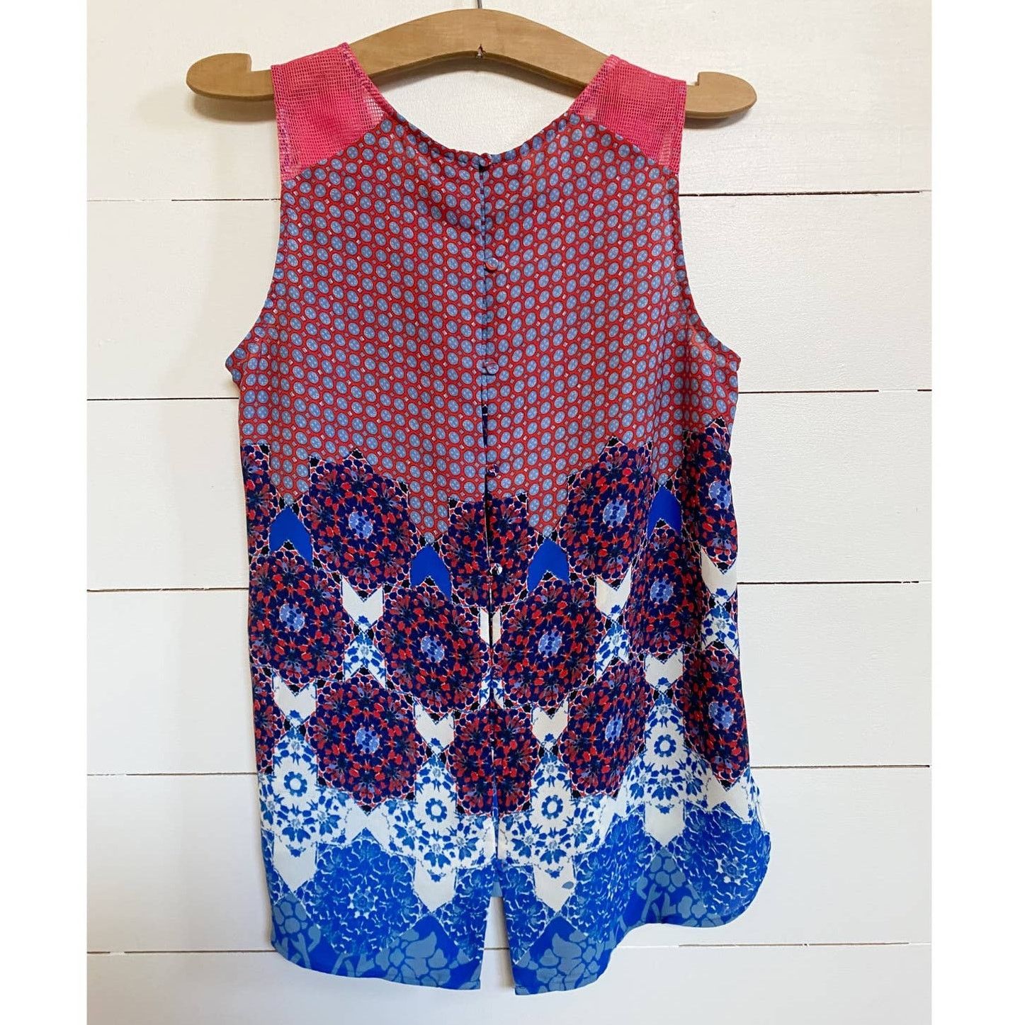 Vintage Angelyne Button Back Lace & Mesh Trim Sleeveless Blouse Size M / US 6-8 / IT 42-44 - 3 Thumbnail