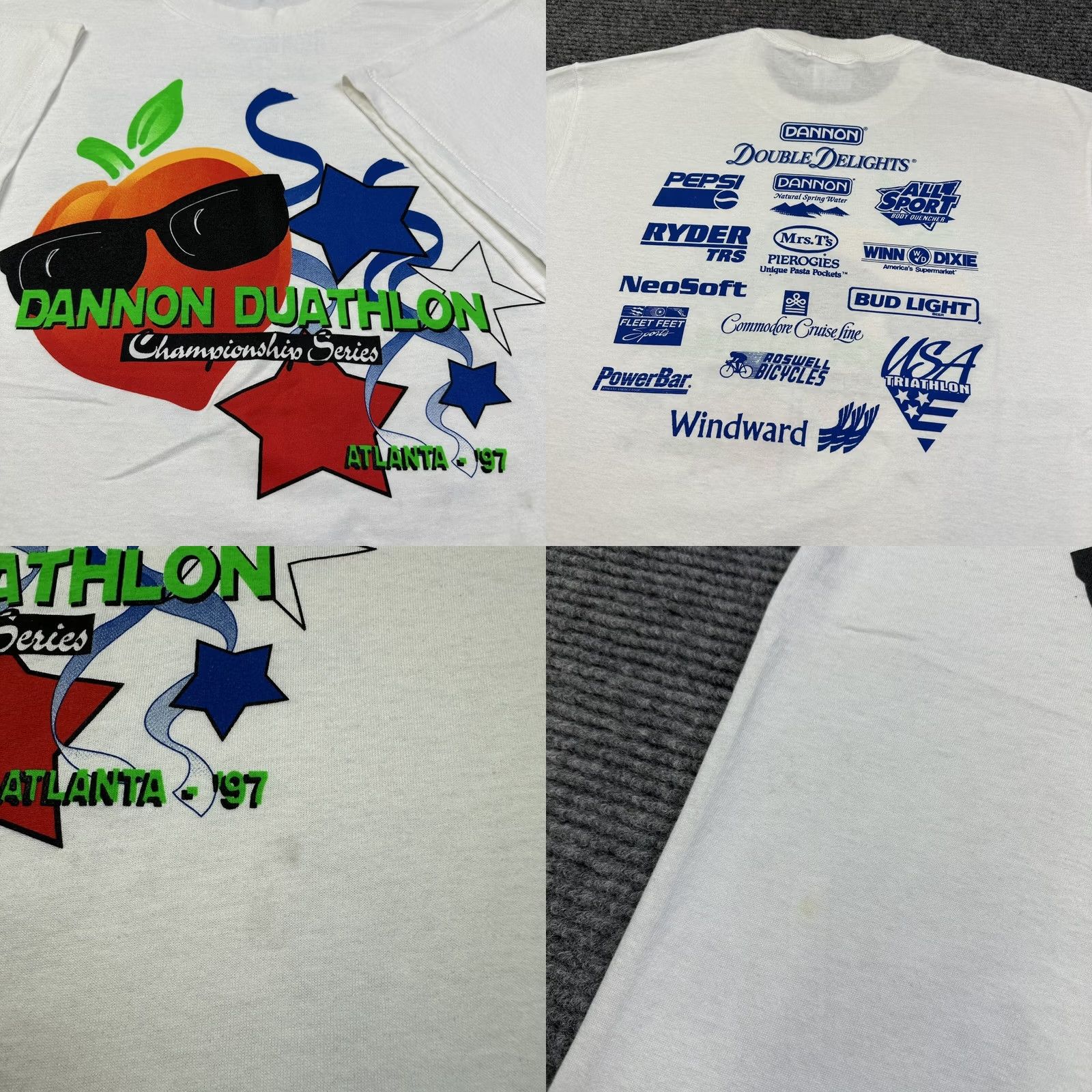 Hanes VINTAGE 90s Atlanta Georgia Graphic T-Shirt Large Hanes Unisex Adult White Crew Neck Short Sleeve 50/50 Single Stitch Duathlon Running Biking USA Size US L / EU 52-54 / 3 - 8 Thumbnail