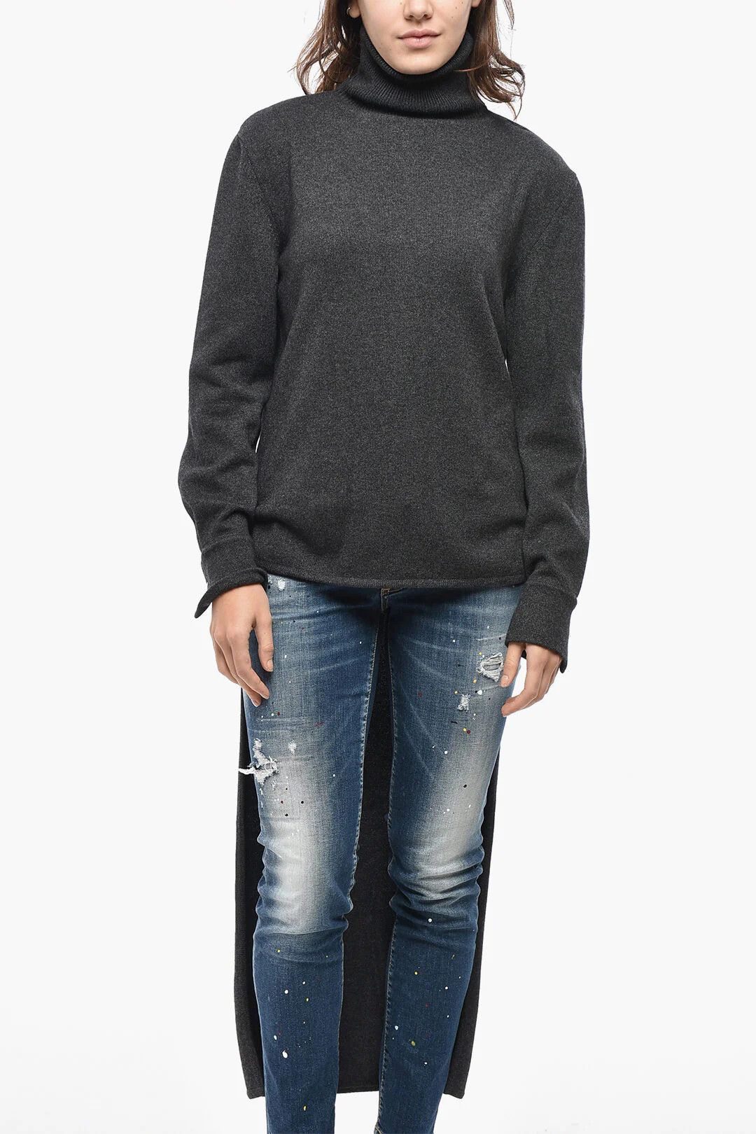 Givenchy og1mm0326 Wool-Blend High-Neck Knit Sweatert in Grey Size S / US 4 / IT 40 - 1 Thumbnail