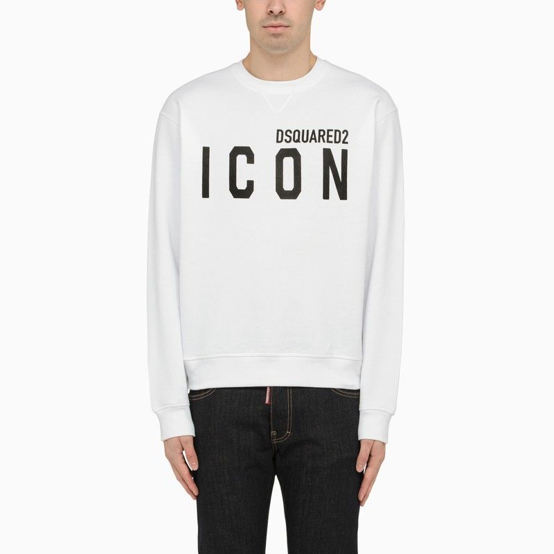 image of Dsquared2 White Cotton Crew-Neck Sweatshirt, Men's (Size Medium)
