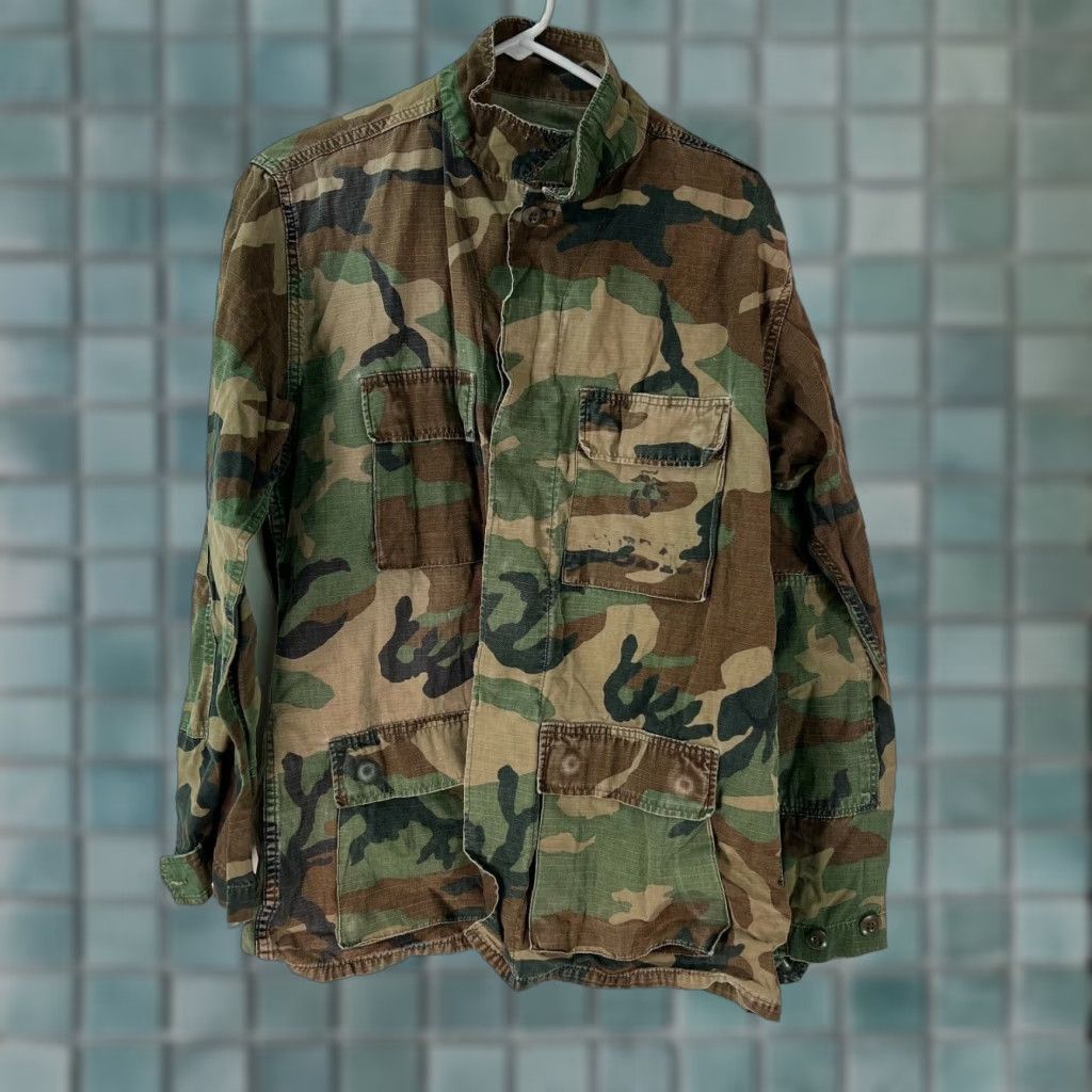 Vintage Vintage Military Jacket Men Large Camouflage Long Sleeves Pockets Cotton Blend Army Style Size US L / EU 52-54 / 3 - 1 Thumbnail