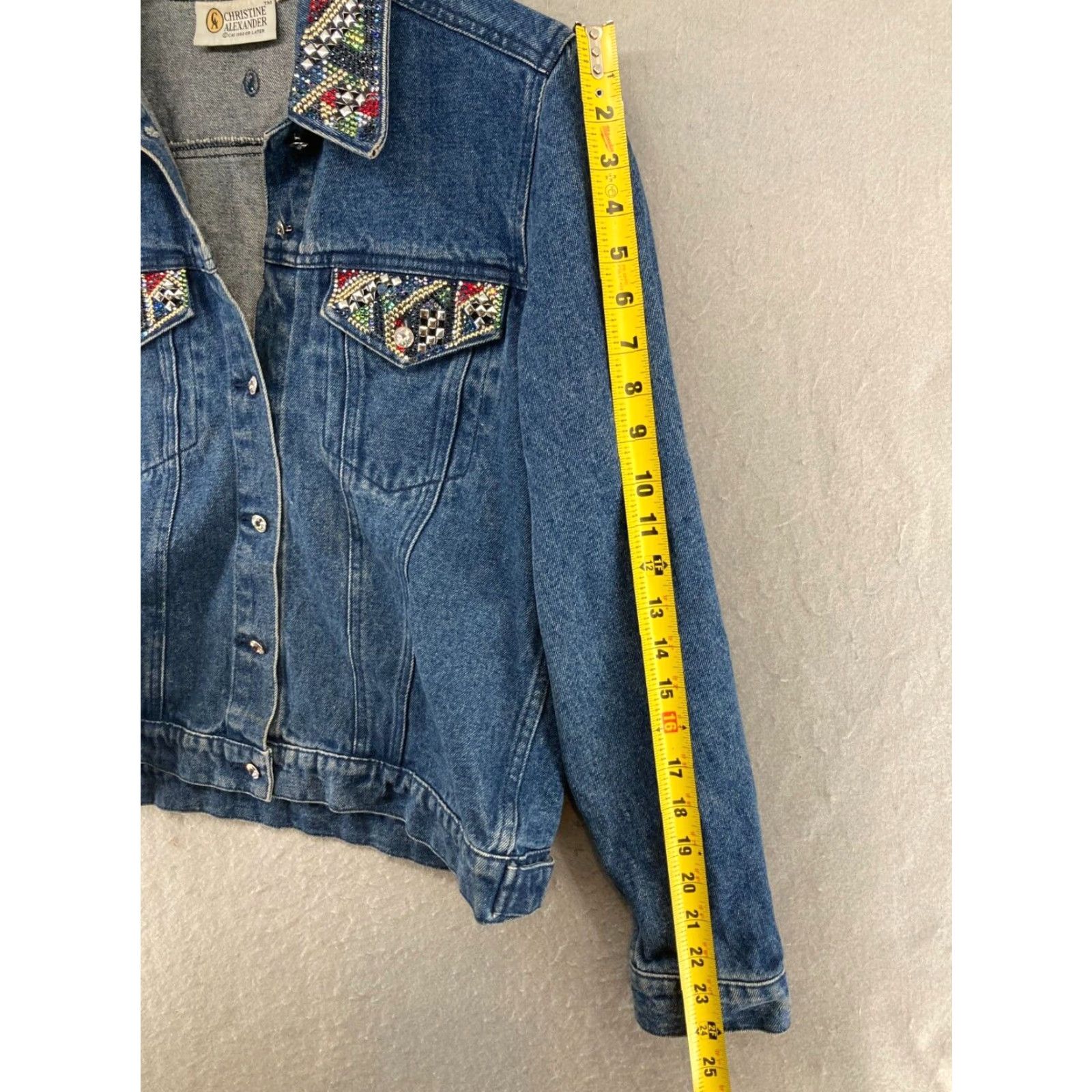 Denime VINTAGE Christine Alexander Denim Jacket Womens M Blue Rhinestone Embellished 90s Western Style Mens Womens? Size 32" / US 10 / IT 46 - 4 Thumbnail