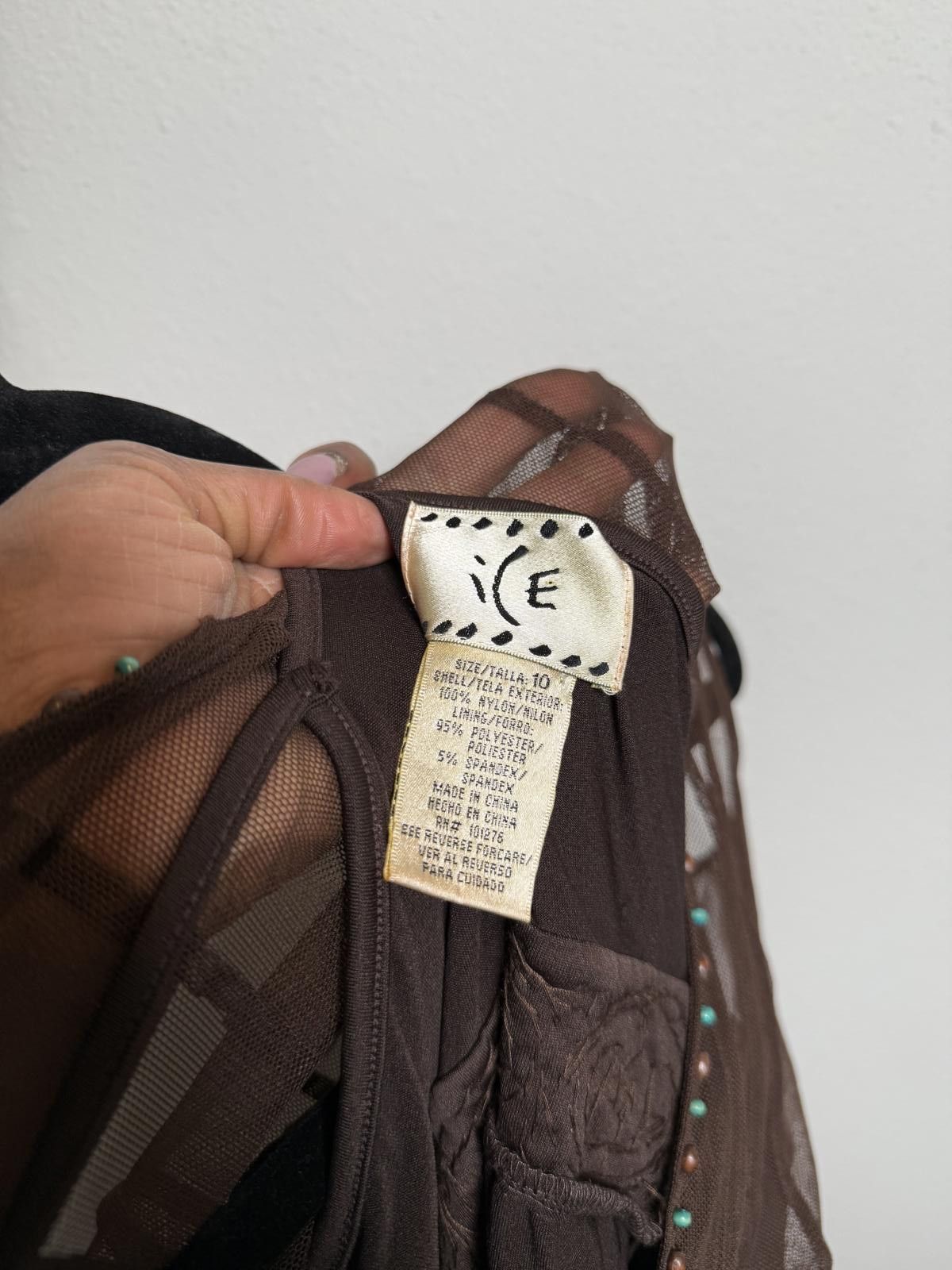 Y2K Vintage Brown Fairy Beaded Midi Dress with Sheer Overlay