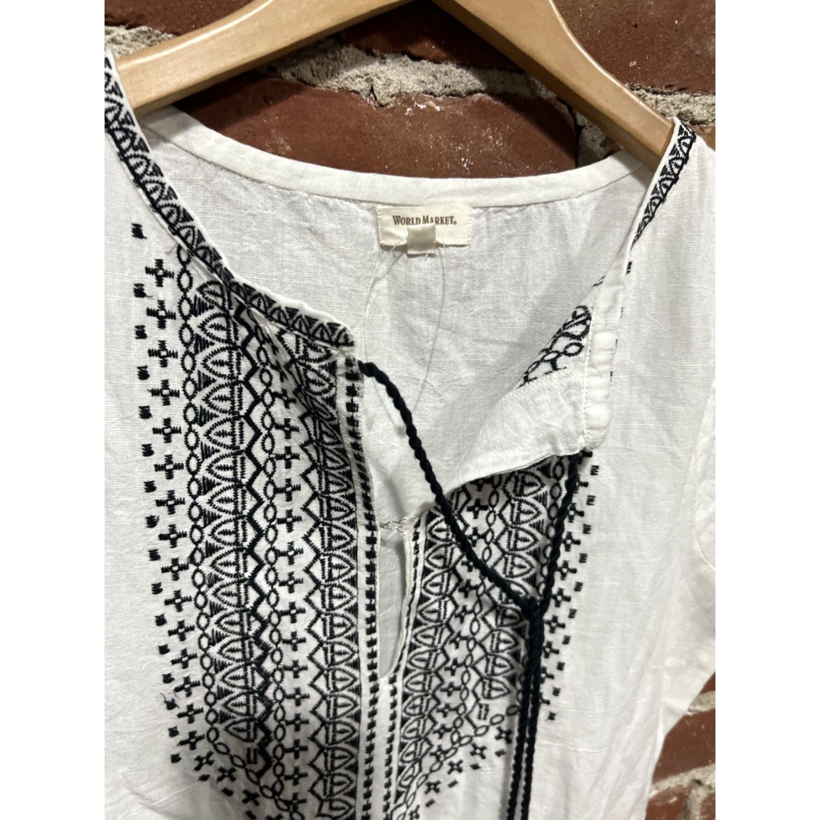 Vintage World Market Women S/M Cotton Linen Dress Embroidered Boho Chic Ivory Size S / US 4 / IT 40 - 2 Thumbnail