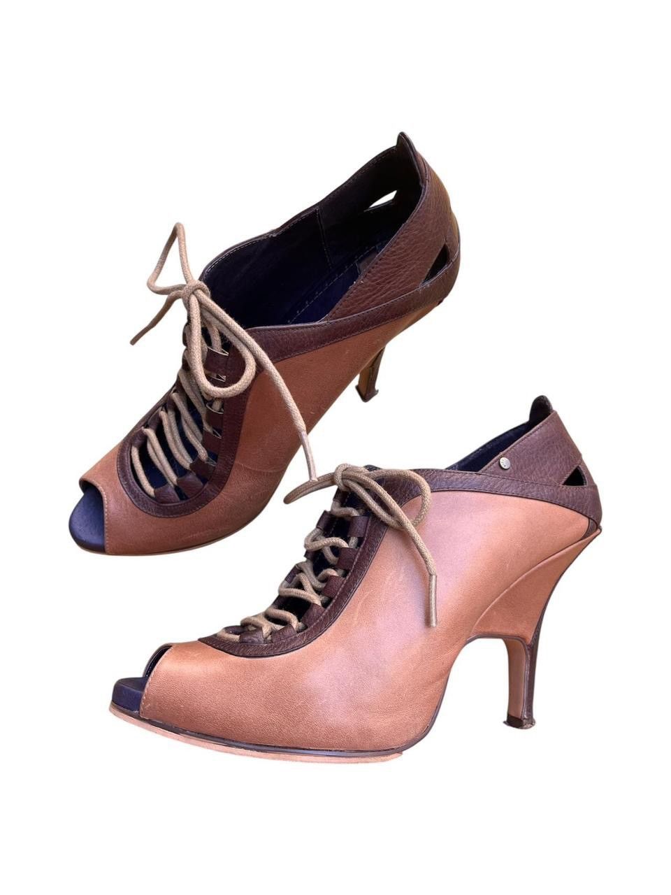 Diesel Diesel Brown Lace-Up Peep Toe Heels Size US 7 / IT 37 - 1 Thumbnail