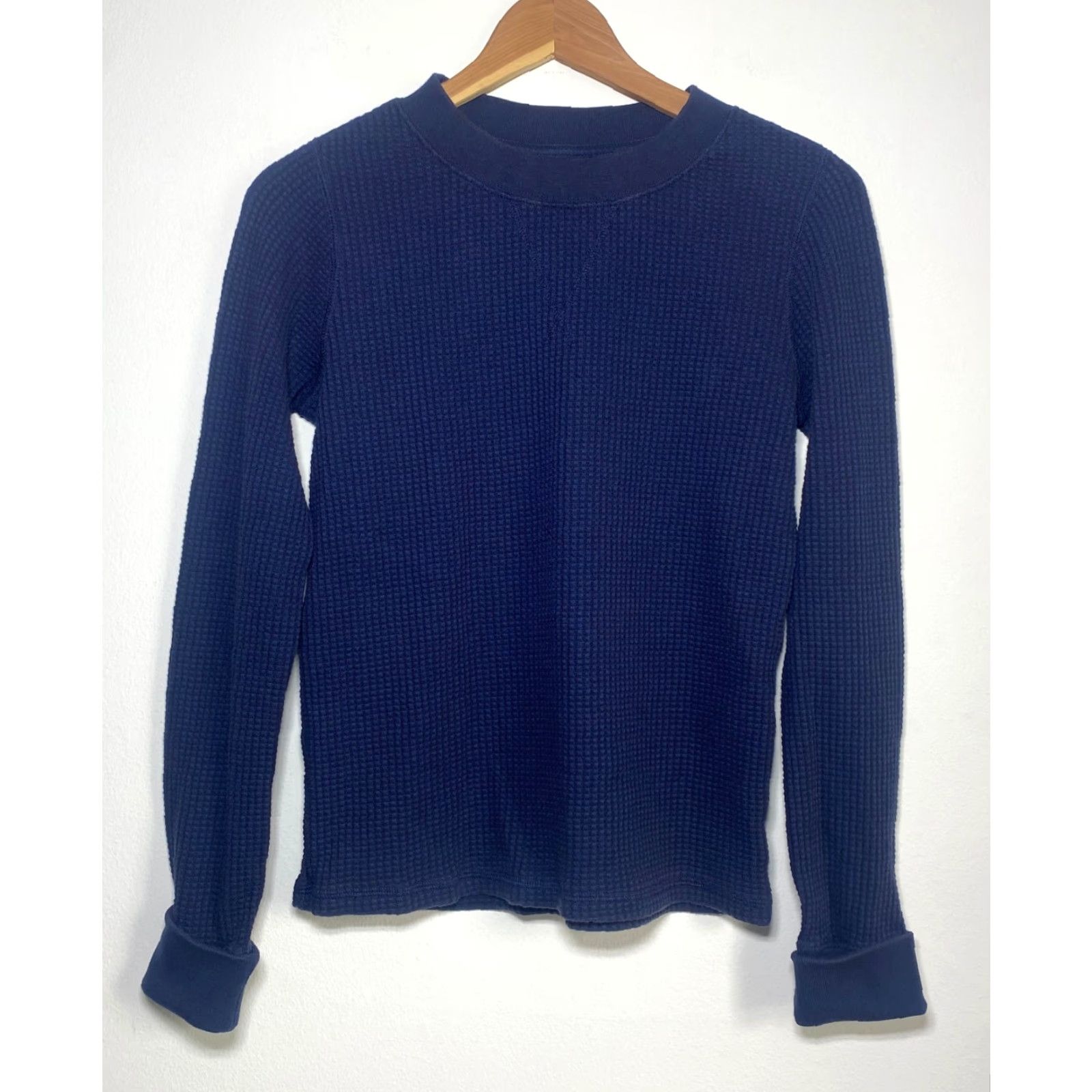 Faherty Faherty Women's Waffle Crew Shirt in Midnight Blue S Navy Wool Blend? Size S / US 4 / IT 40 - 3 Thumbnail