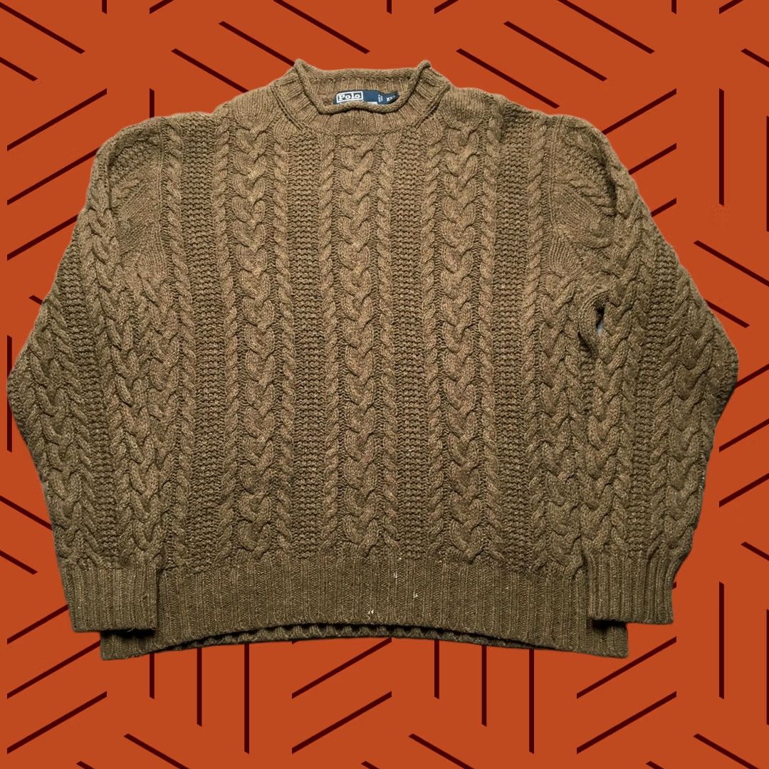 Polo Ralph Lauren Polo Ralph Lauren Sweater Men's 2XL Brown Cable-Knit Crew Neck Pullover Knit Wool Blend Casual Size US XXL / EU 58 / 5 - 1 Thumbnail