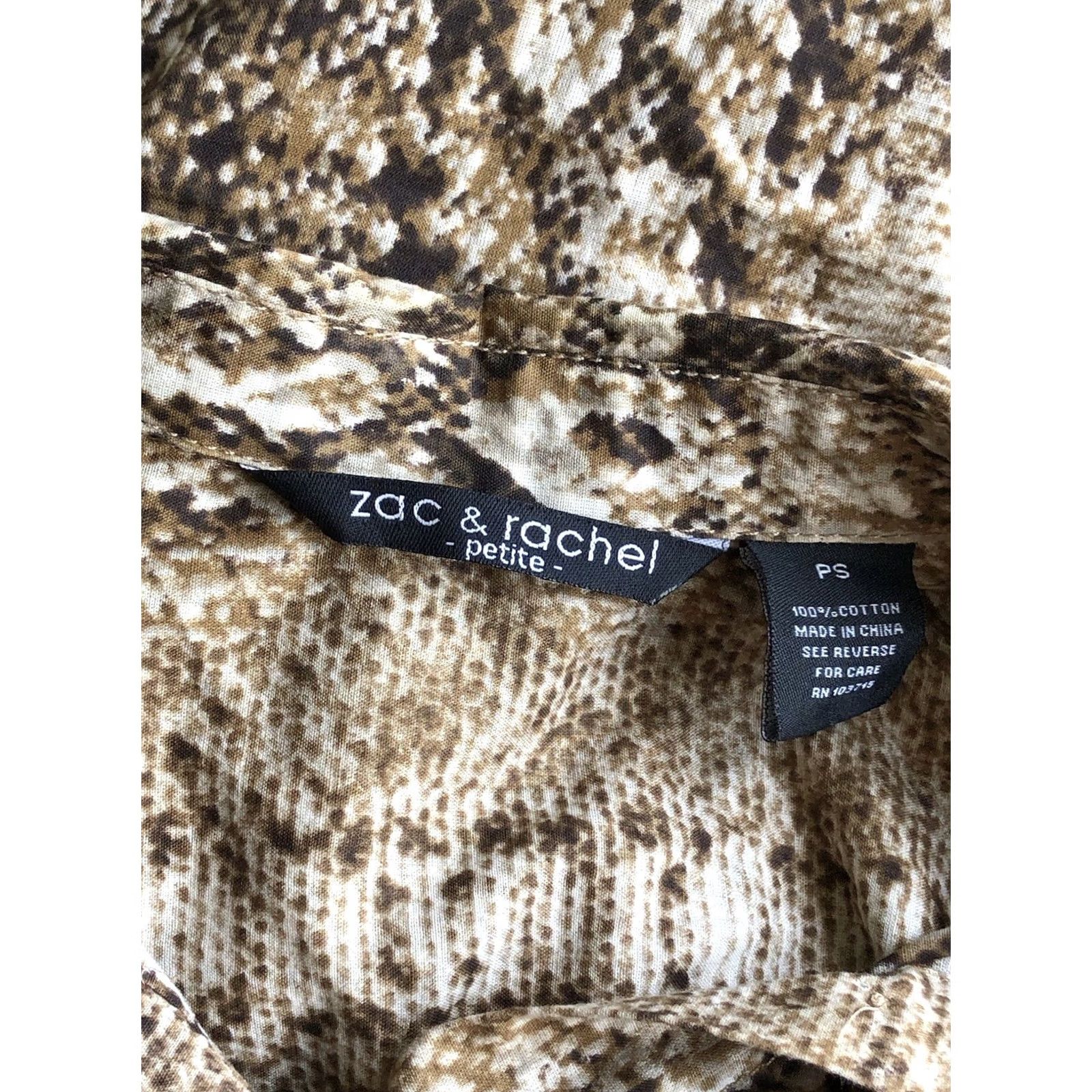 Vintage Zac & Rachel Top PS Brown Snake Button Up 3/4 Sleeve Pocket Boho Career Abstract Size S / US 4 / IT 40 - 4 Thumbnail
