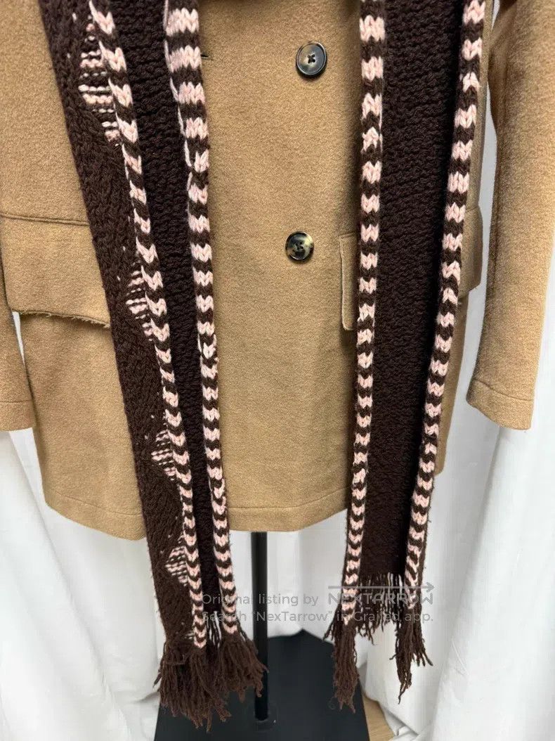 Dries Van Noten Dries Van Noten Knit Wool Scarf with Fringe in Pink Brown Size ONE SIZE - 3 Thumbnail