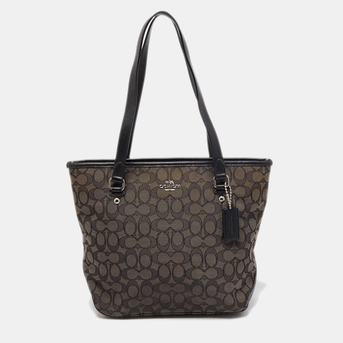 Coach COACH Black/Dark Grey Signature Canvas and Leather Tote | Grailed