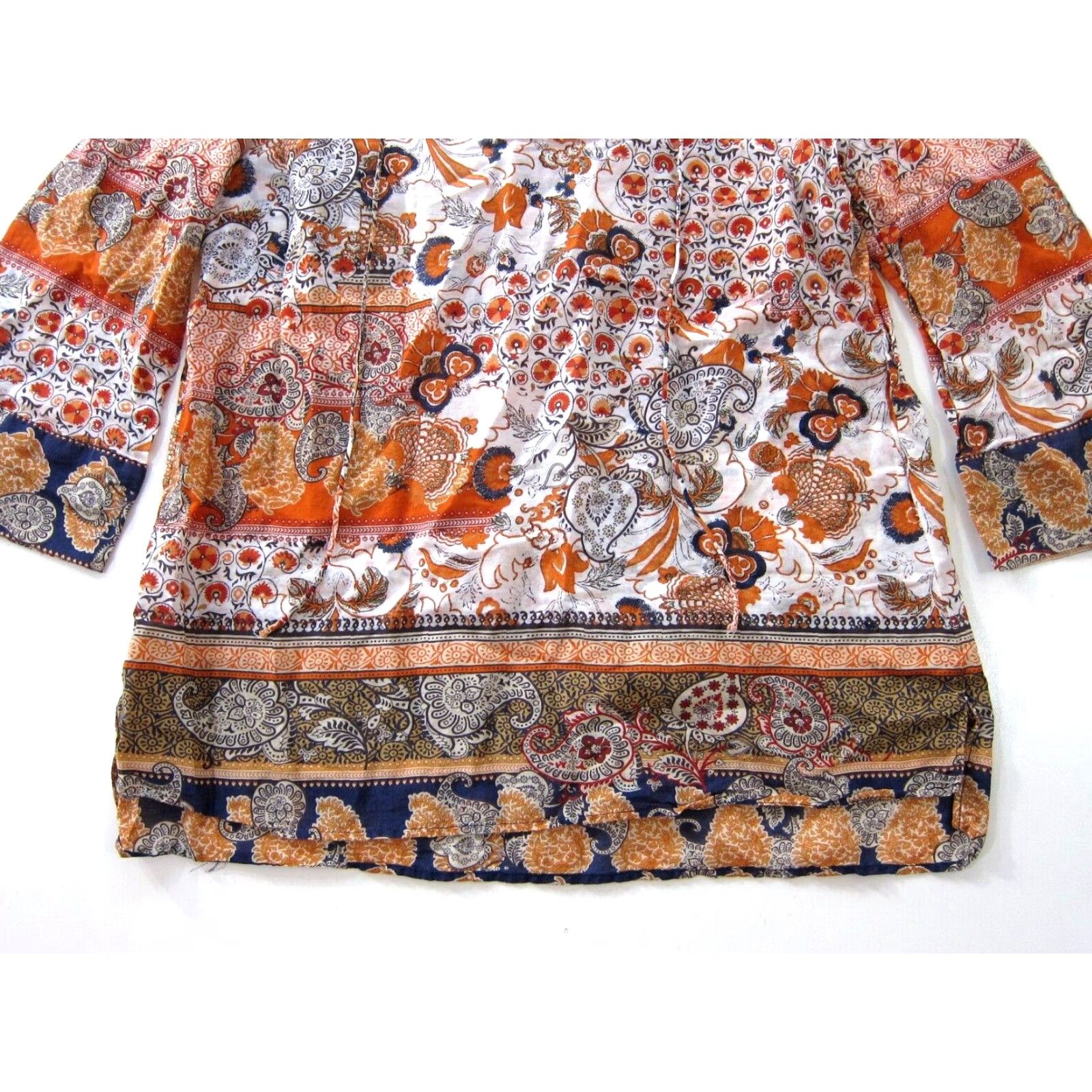 Massimo Dutti Massimo Dutti Cotton Orange Floral Lightweight 3/4 Sleeve Tunic Blouse 4 Womens Blouse Size S / US 4 / IT 40 - 7 Thumbnail