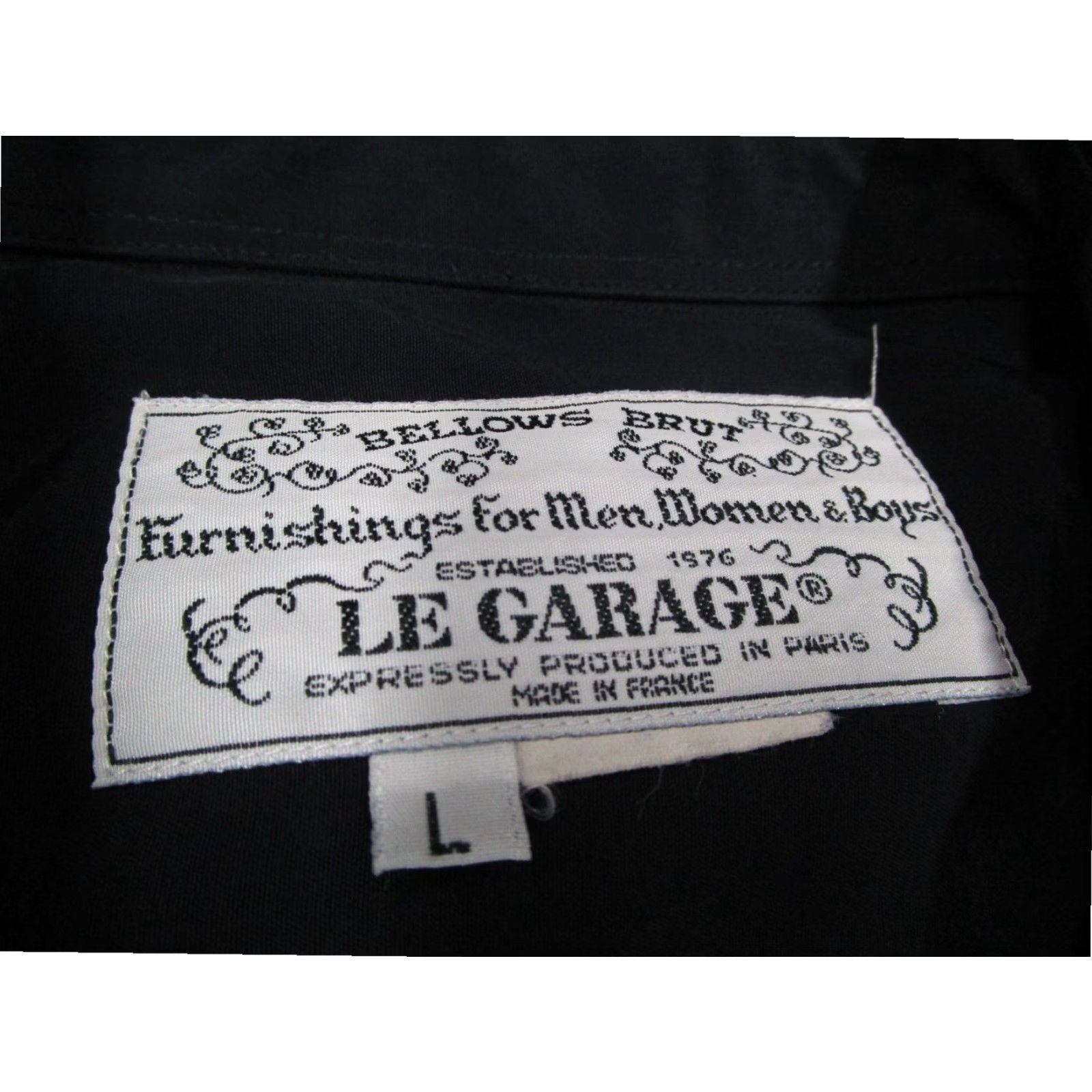 Garage VINTAGE Bellows Brut Le Garage Mens Black Button Up Shirt Large Long Sleeve Rayon France Retro Size US L / EU 52-54 / 3 - 3 Thumbnail