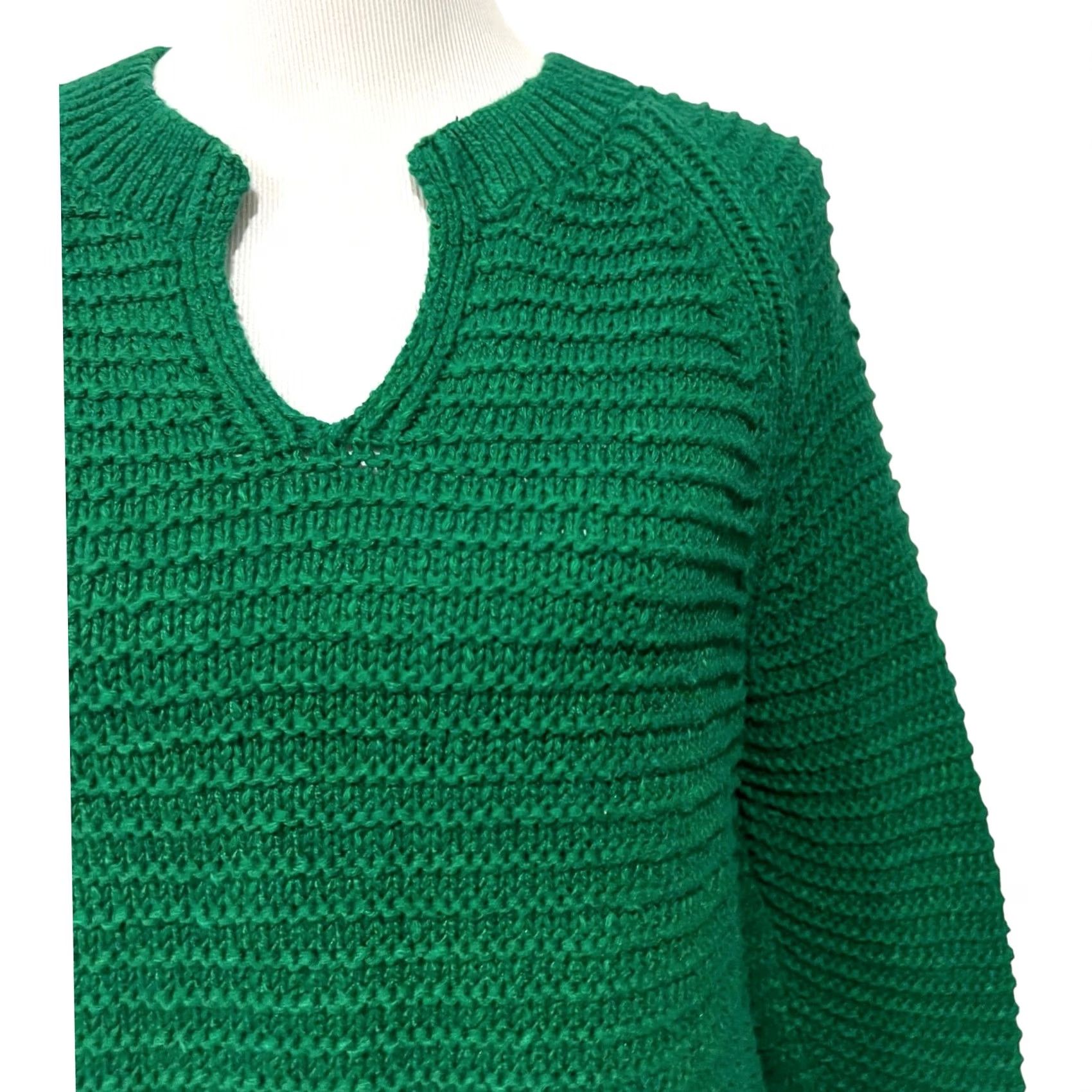 J. Jill J.Jill Wearever Textured Split Neck Sweater Emerald Green Pullover Petite XL Women’s Shirt/Top Size XL / US 12-14 / IT 48-50 - 3 Thumbnail