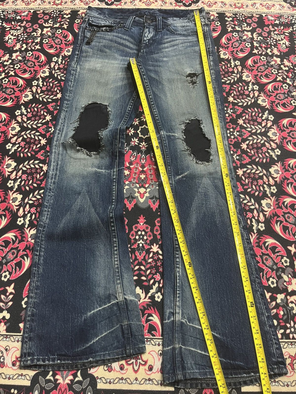 Tornado Mart Vintage Midas Snake Skin Studded Blue Crack Wash Flare Jeans Size US 30 / EU 46 - 12 Thumbnail