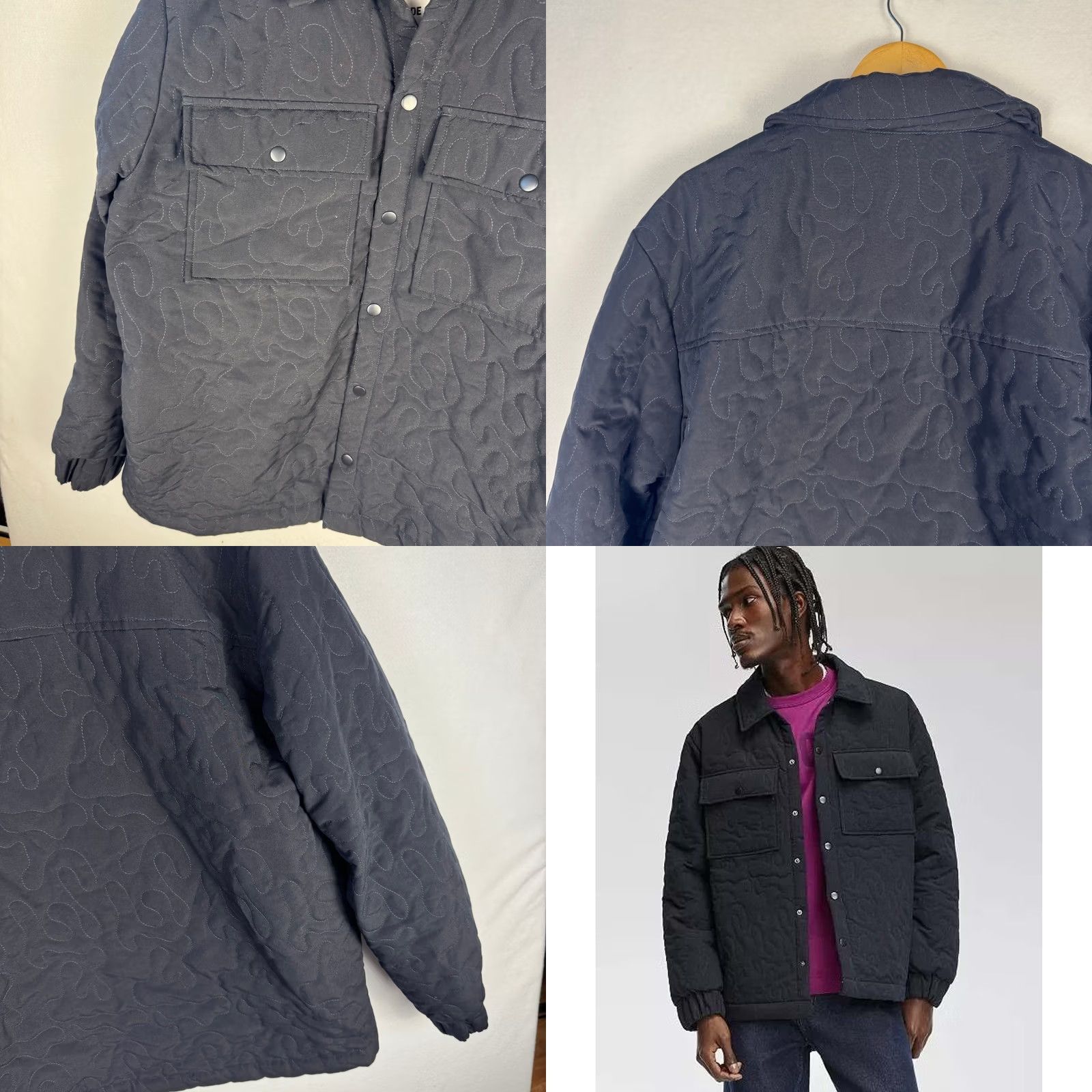 Vintage Mode of One Jacket Quilted Deep Black Snap Front Mens XL Size US XL / EU 56 / 4 - 9 Thumbnail