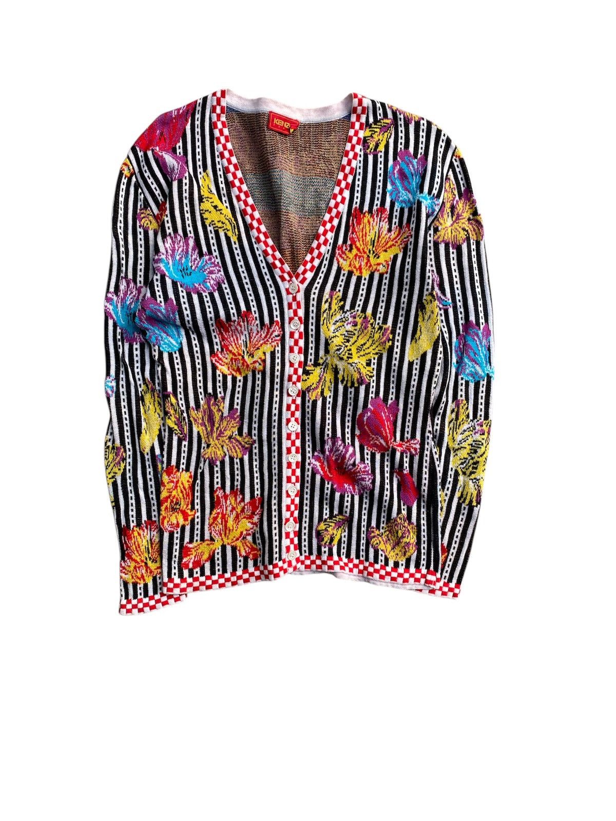 Kenzo 90s KENZO Jacquard intarsia floral checked multibutton Size S / US 4 / IT 40 - 1 Thumbnail