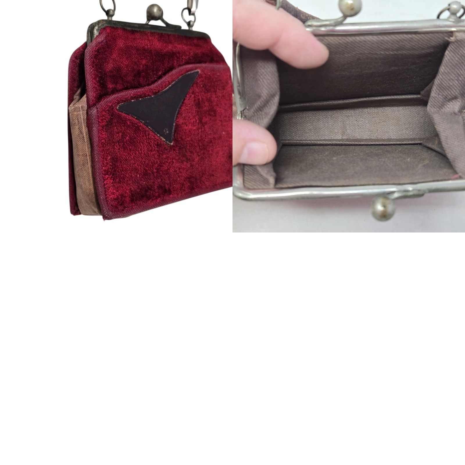Velvet VINTAGE Antique Red Velvet Purse Mini Bag Kissing Clasp Art Deco 1920s RARE READ Women Purse Velvet Eveningwear 1920s Women Size ONE SIZE - 9 Thumbnail